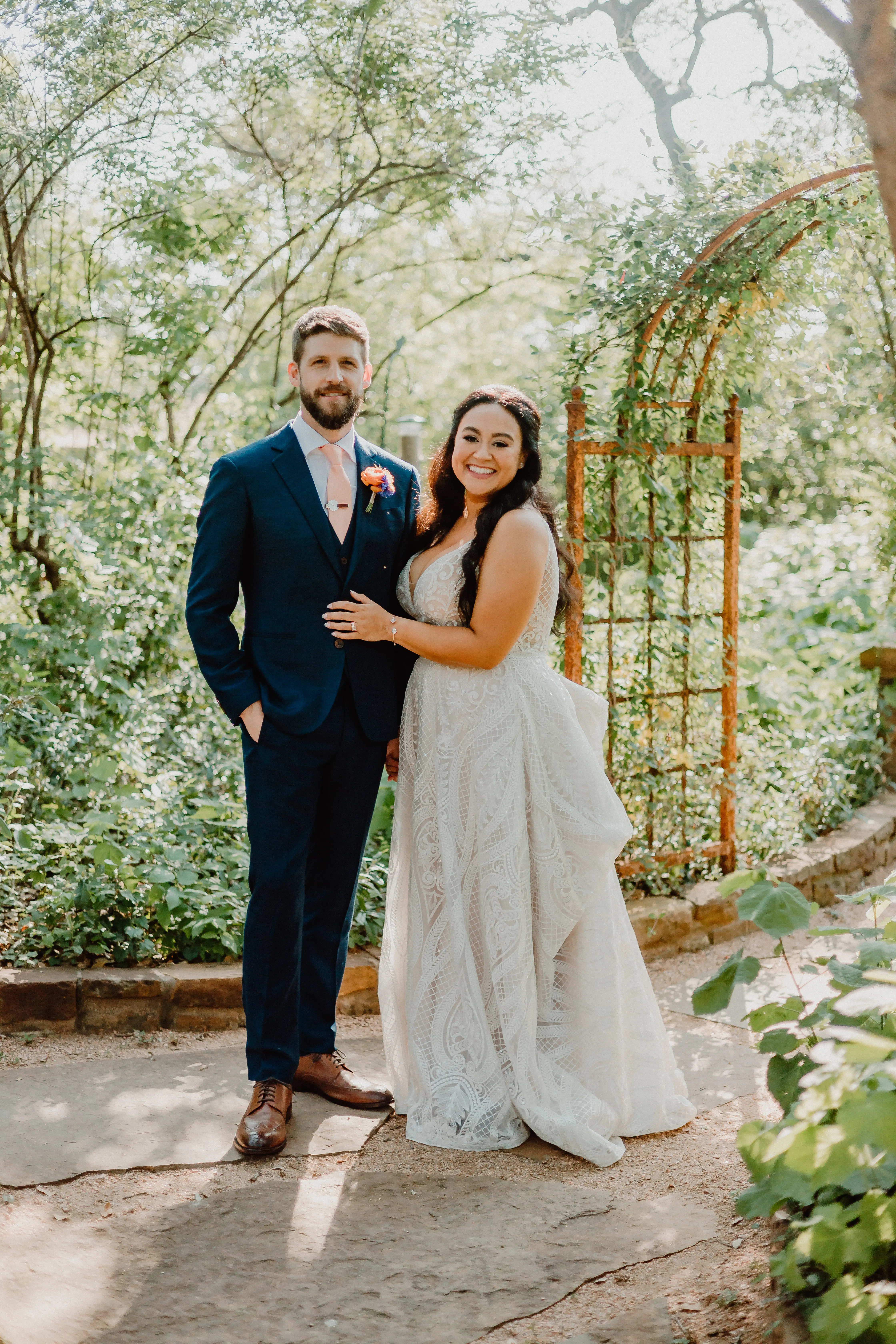 Groom With Bride In Lacey A Line Spaghetti Strap Wedding Dress Named Roxanne By Sottero And Midgley