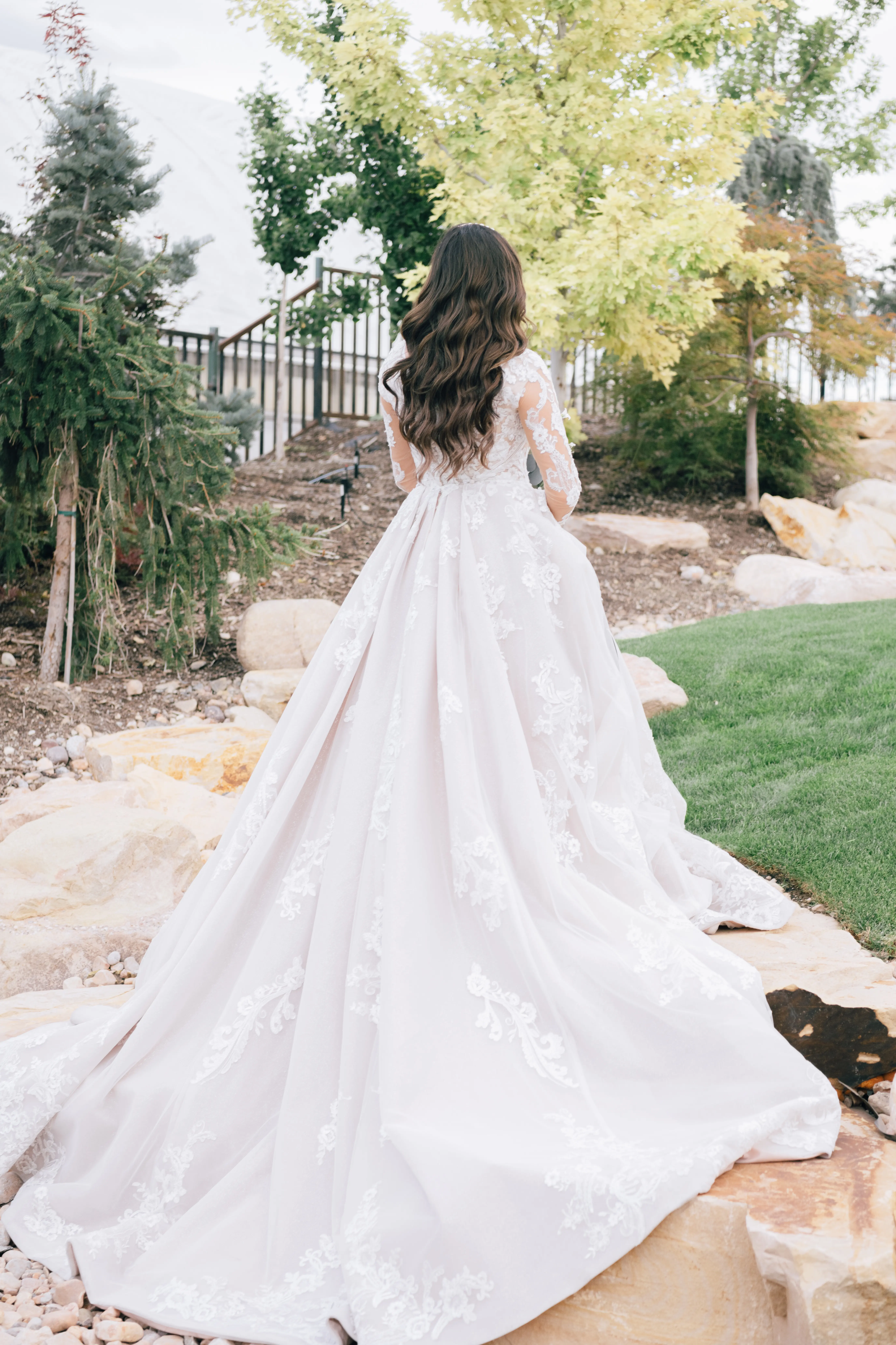 Real Bride in Long Sleeve Regal Ball Gown Wedding Dress in Sparkly Lace Called Norvinia Lynette by Sottero & Midgely
