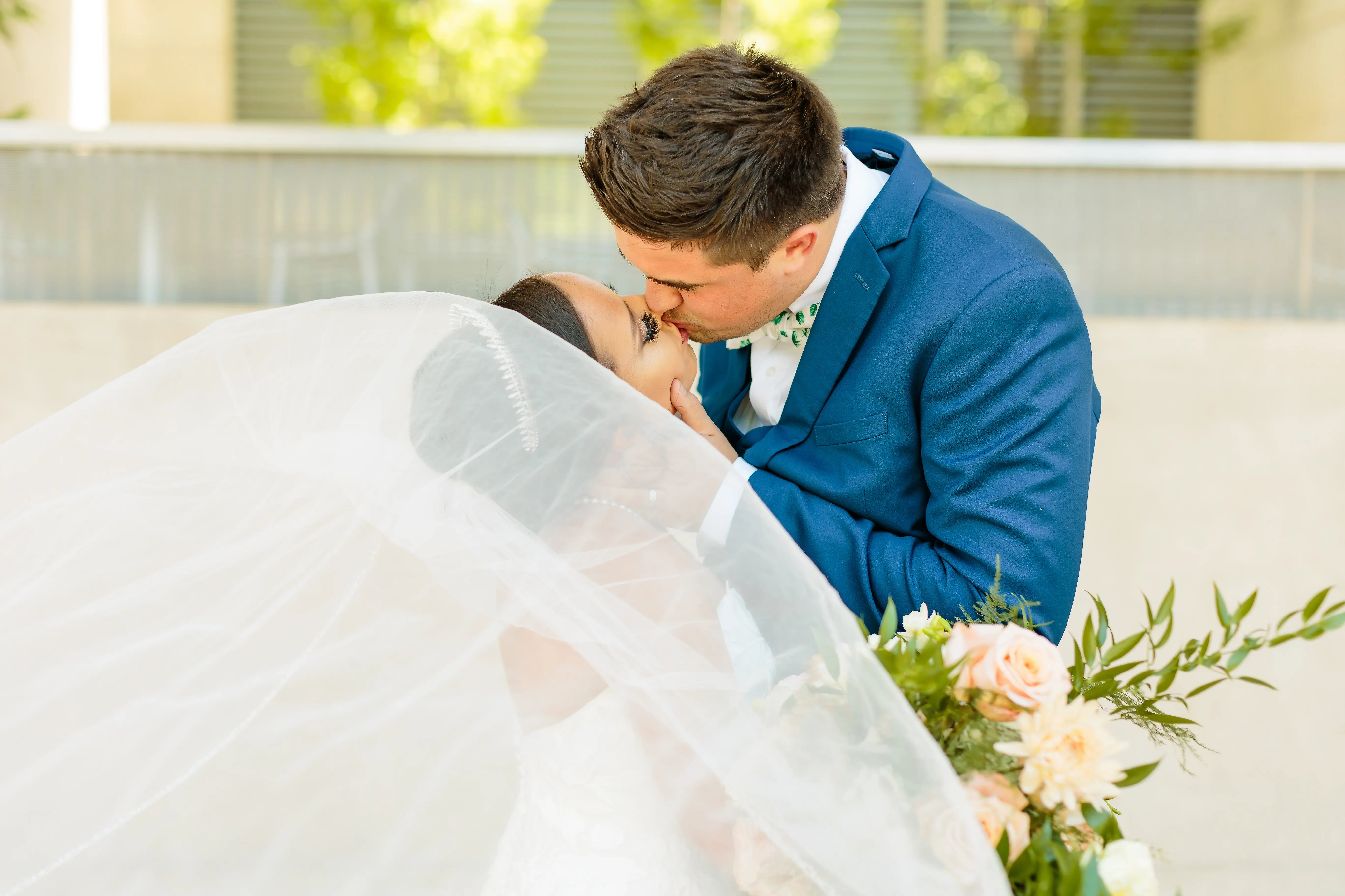 Bride In Mermaid Wedding Dress Called Hattie By Rebecca Ingram With Groom