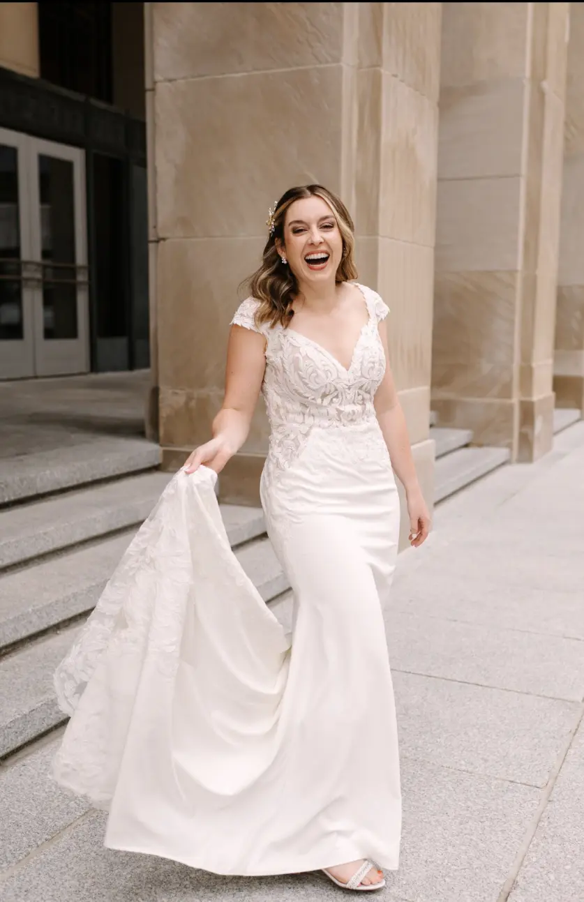 Bride Wearing Crepe Lace Wedding Dress Called Anson By Sottero And Midgley