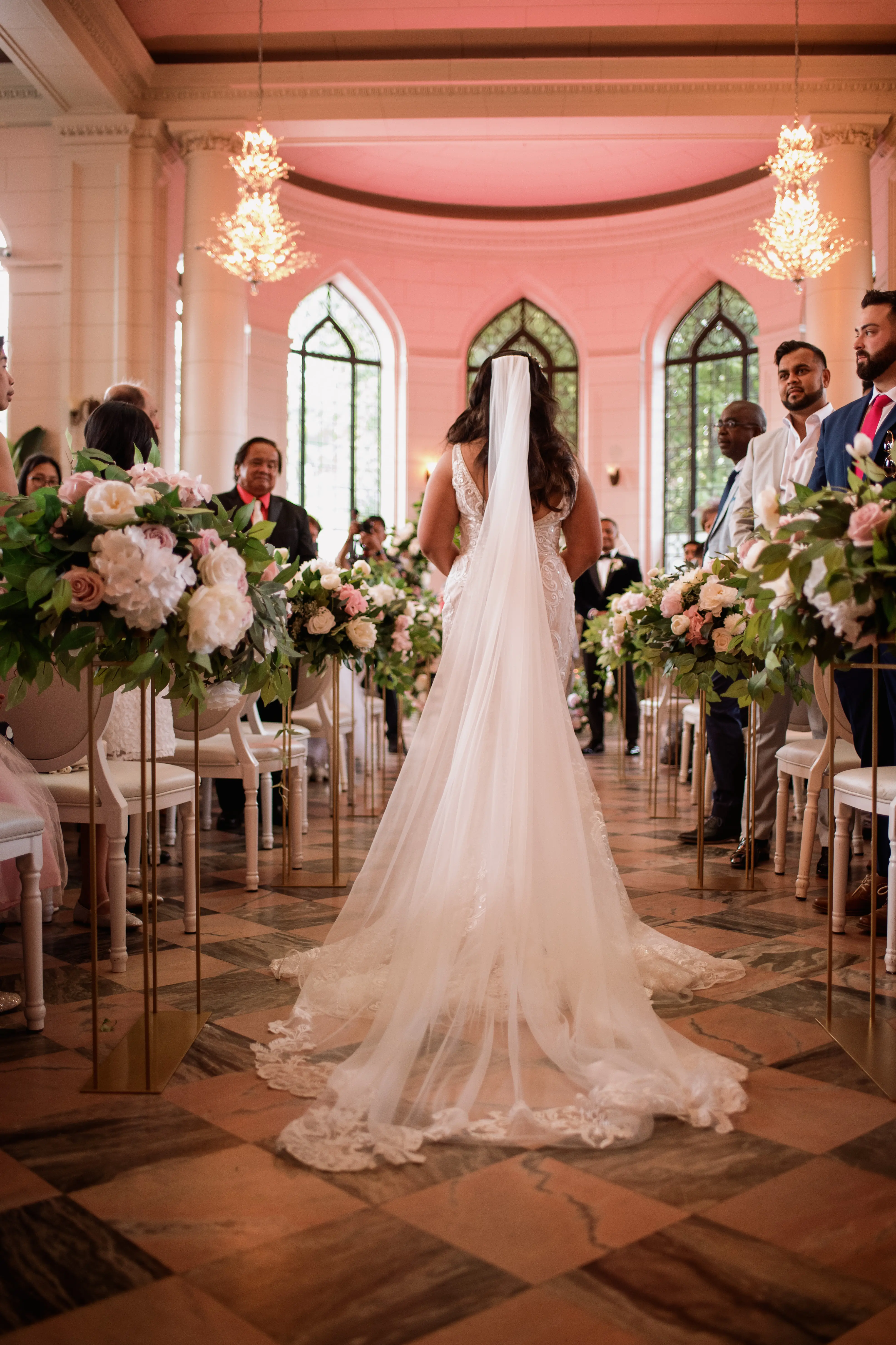 Bride Wearing Floral Fit-And-Flare Wedding Dress