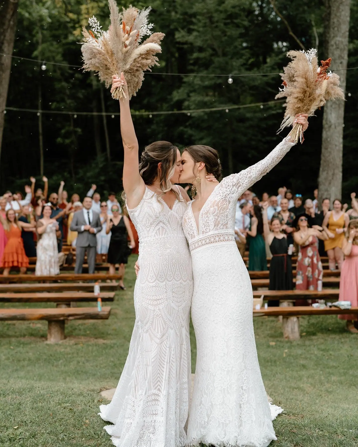 Bride With Bride Wearing Boho Lace Wedding Dress Drita By Maggie Sottero