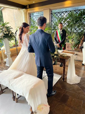 Bride In Long Sleeved Ballgown Zander Sottero and Midgley With Groom