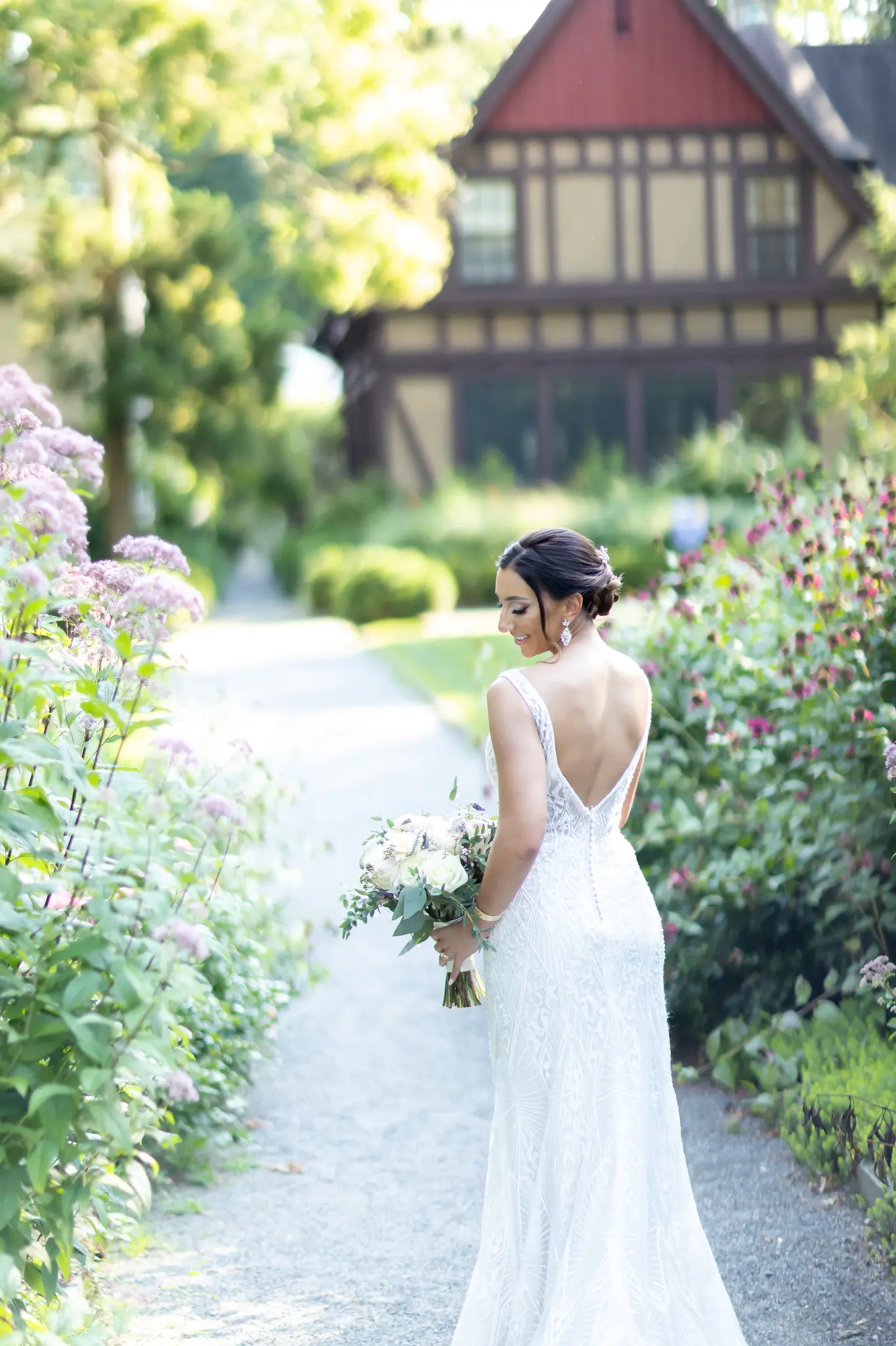 Bride in Vintage Inspired Wedding Dress with Art Deco Beaded Embroidery Called Elaine by Maggie Sottero