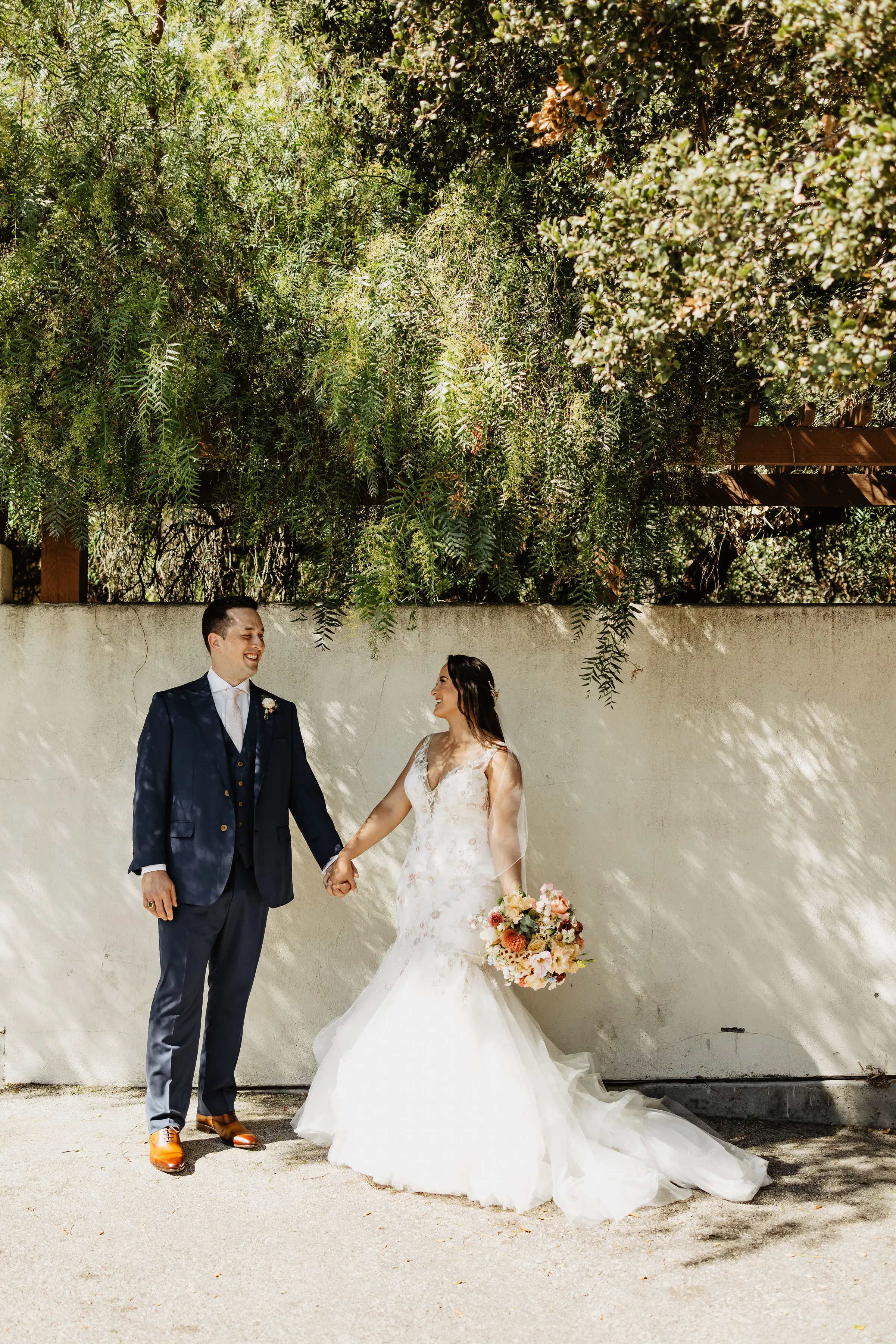 Bride Wearing Unique Trumpet Bridal Dress In Colorful Floral Lace Motifs Kenleigh By Sottero And Midgley