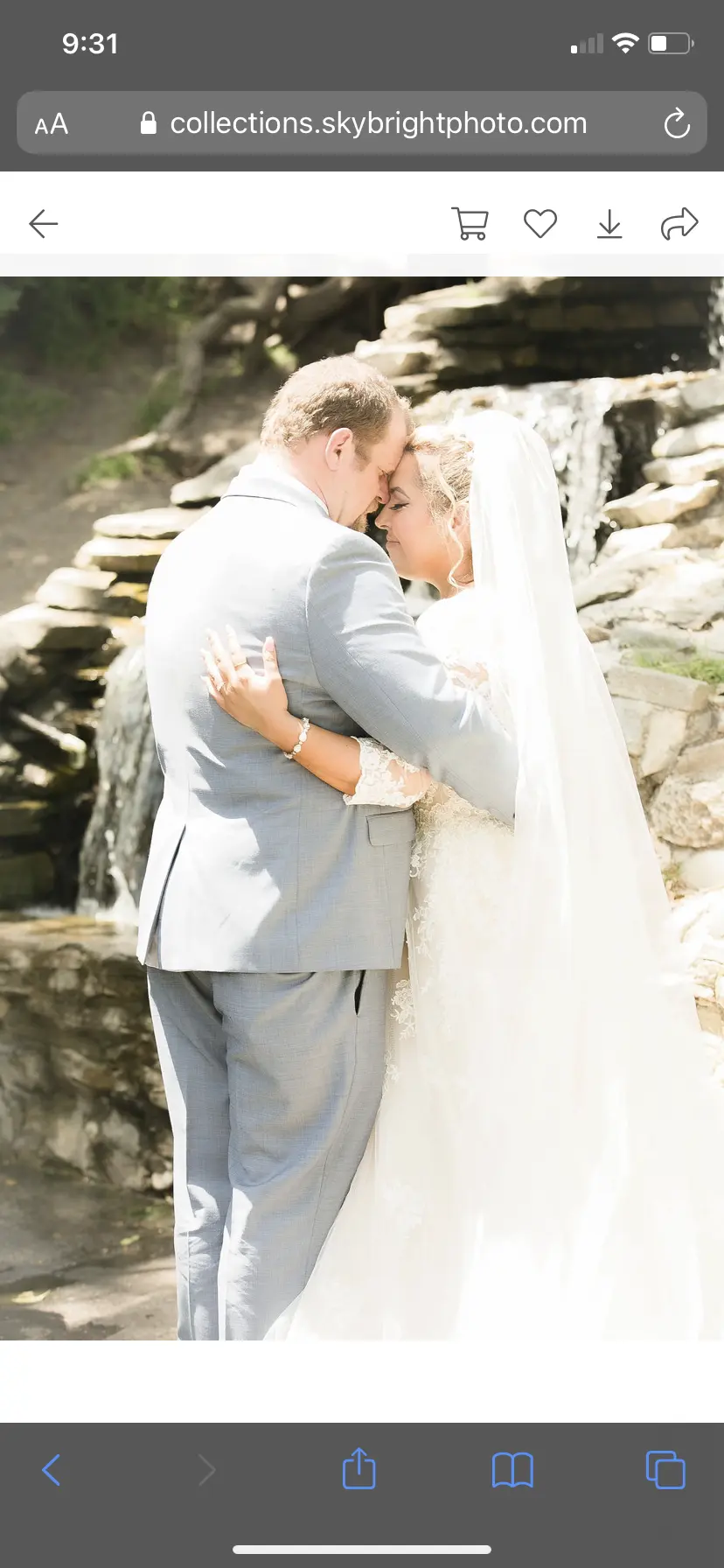 bride with groom wearing off the shoulder A line wedding dress