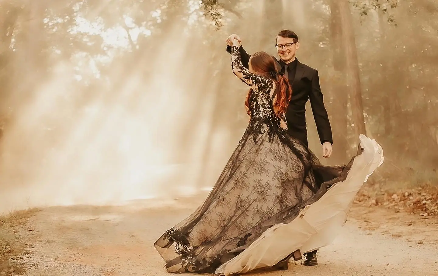Groom With Bride Wearing Black Lace Ball Gown Zander By Sottero And Midgley