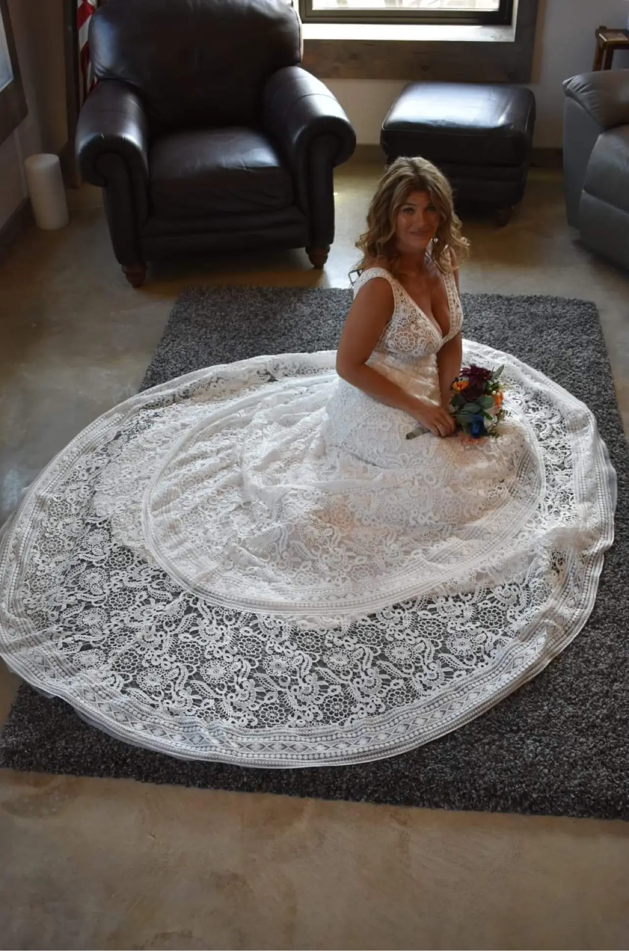 Bride Wearing Boho Lace Wedding Dress Called Finley Dawn By Sottero And Midgley