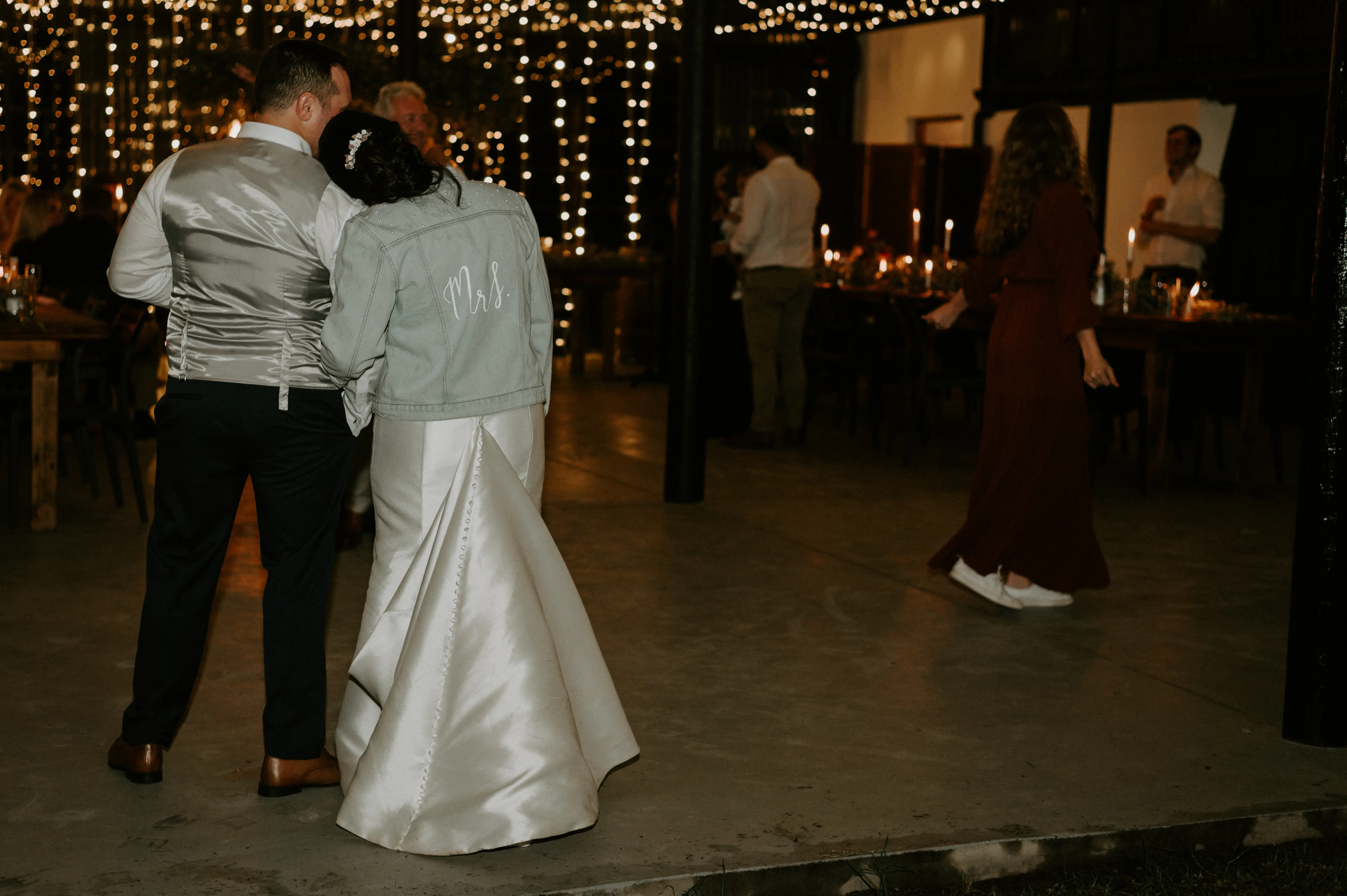 Groom With Bride Wearing Vintage Off The Shoulder Fit-And-Flare Wedding Dress Josie By Rebecca Ingram