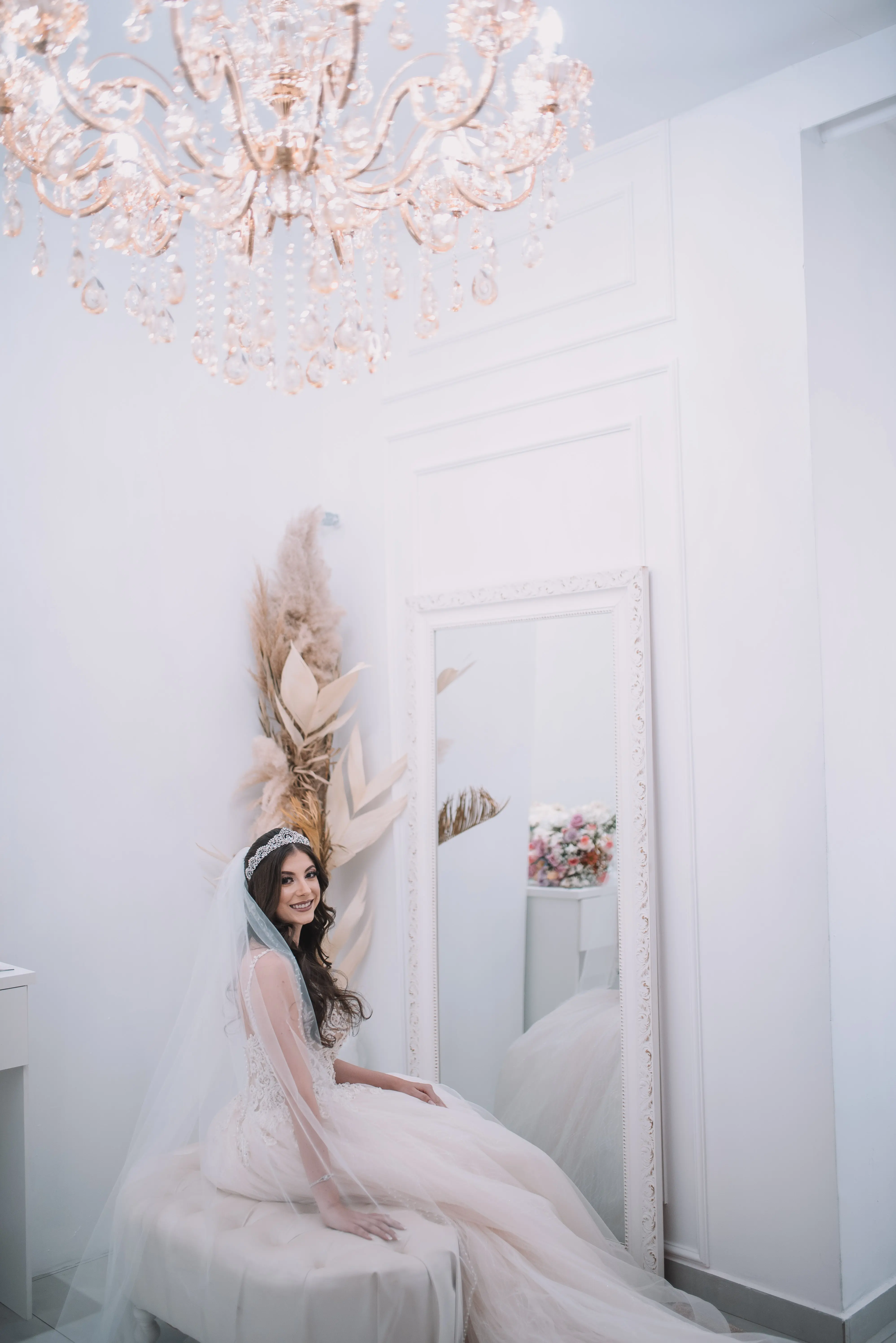 Bride in Flirty A-Line Wedding Gown with Beaded Lace Motifs over Textured Tulle and Precious Organza with Sheer Beaded Bodice Called Savannah by Maggie Sottero