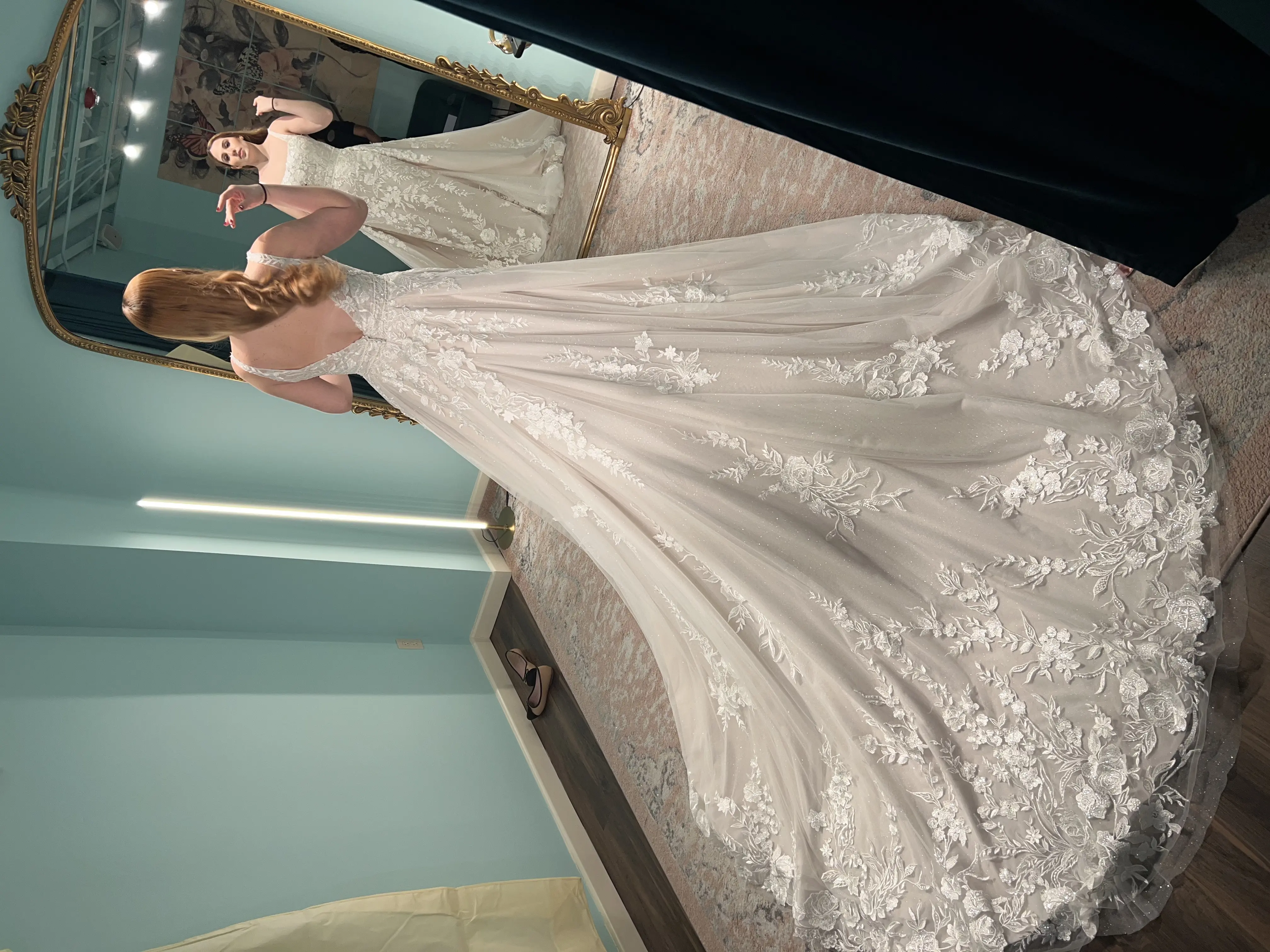 Bride Wearing Lace Wedding Dress Called Albany By Maggie Sottero At The Boutique