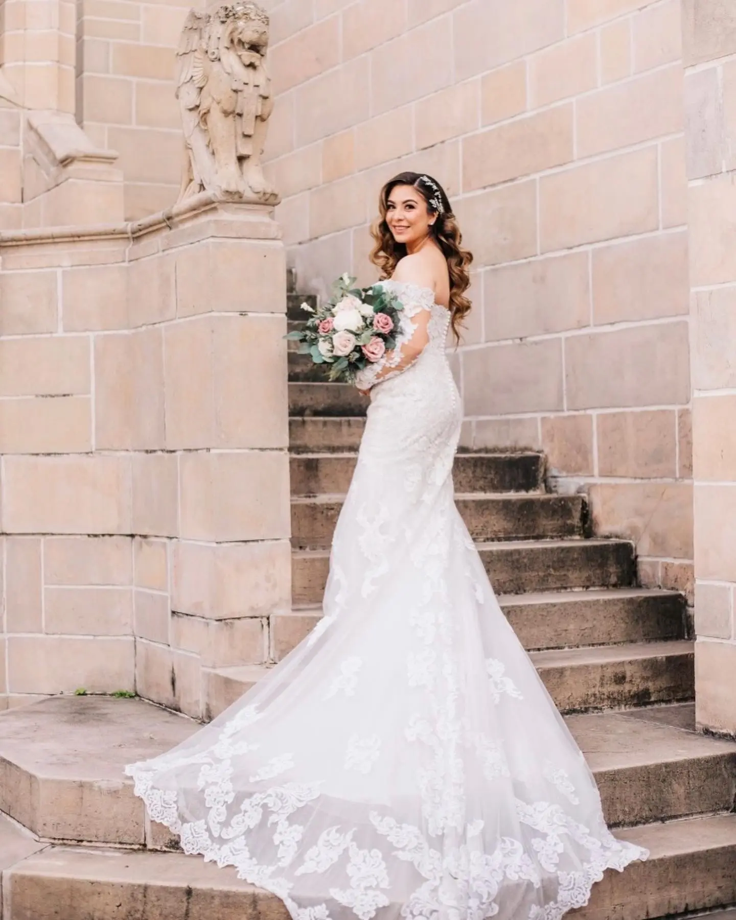 Bride Wearing Lace Sheath Wedding Dress Called Fiona By Maggie Sottero