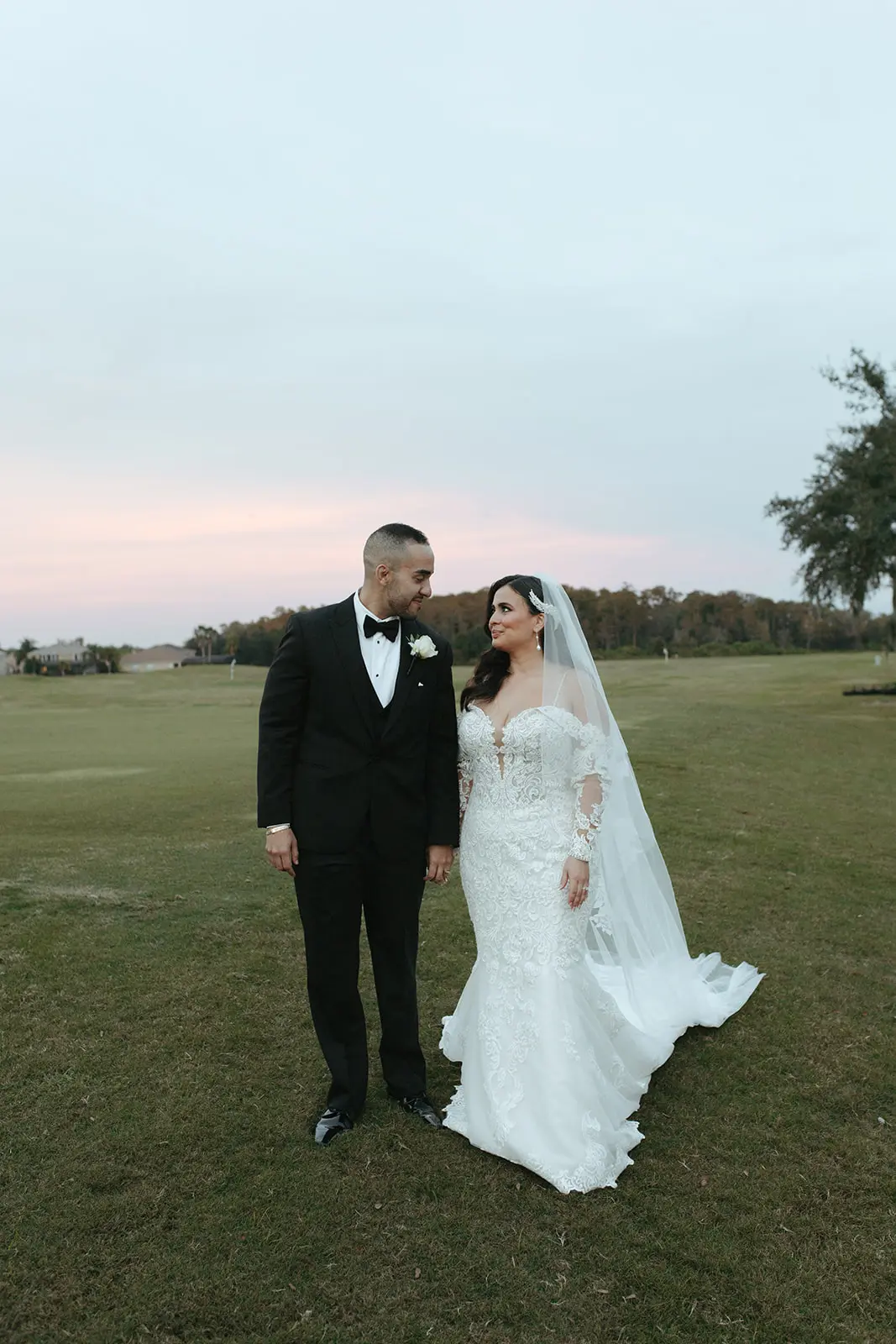 Groom With Bride Wearing Sparkly Lace Fit-And-Flare Fiona By Maggie Sottero