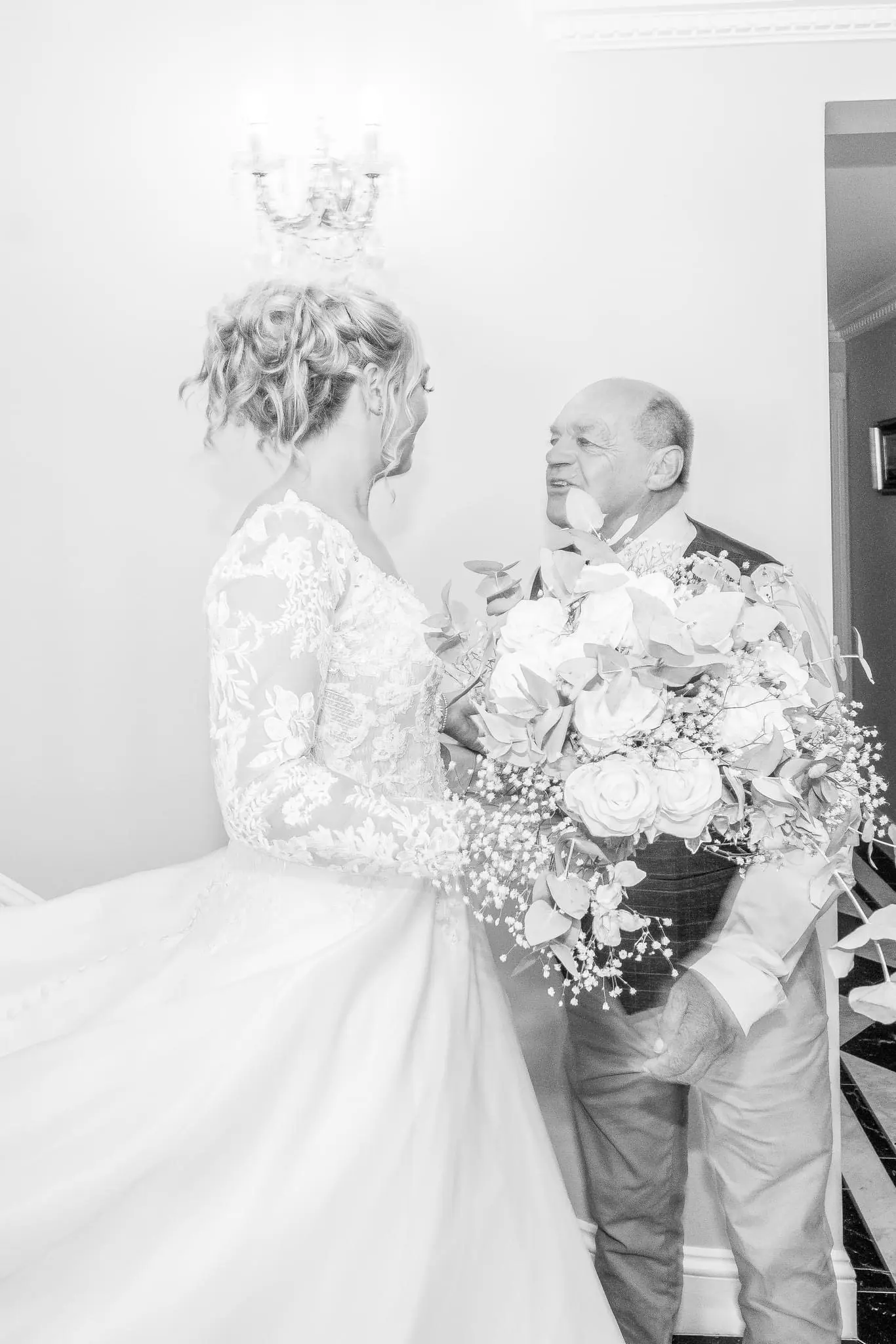 Bride In A-Line Wedding Dress Named Savannah By Maggie Sottero Bride With Grandfather