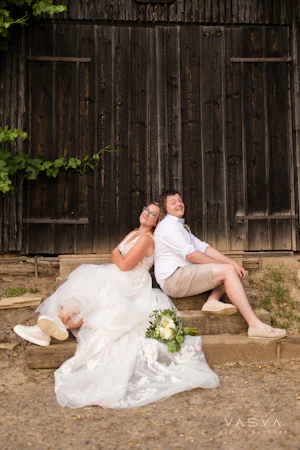 Bride In V-neck A-line Minerva Rebecca Ingram With Groom