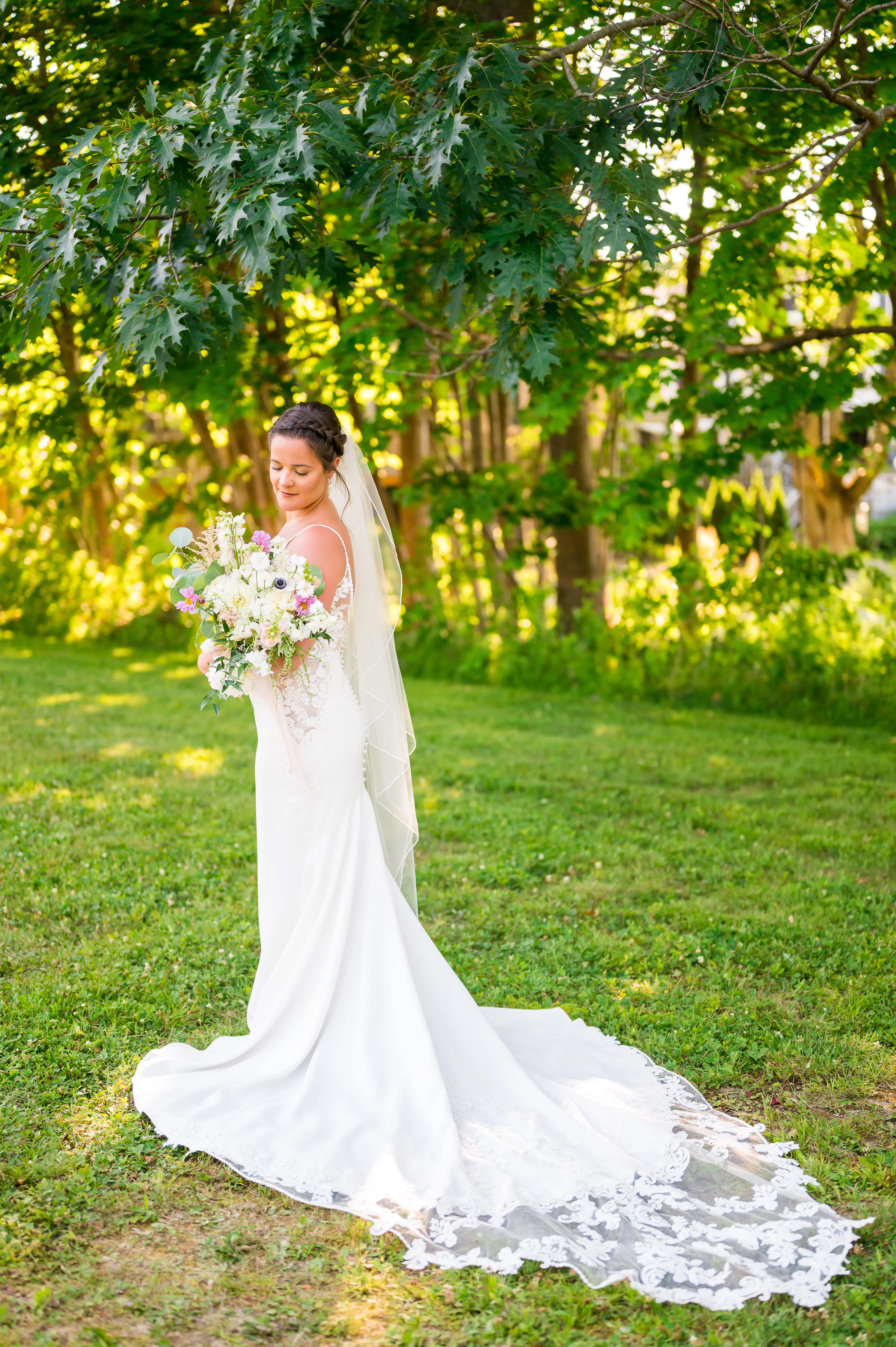 Bride Wearing Lace Spaghetti Strap Mermaid Wedding Dress Nikki By Maggie Sottero