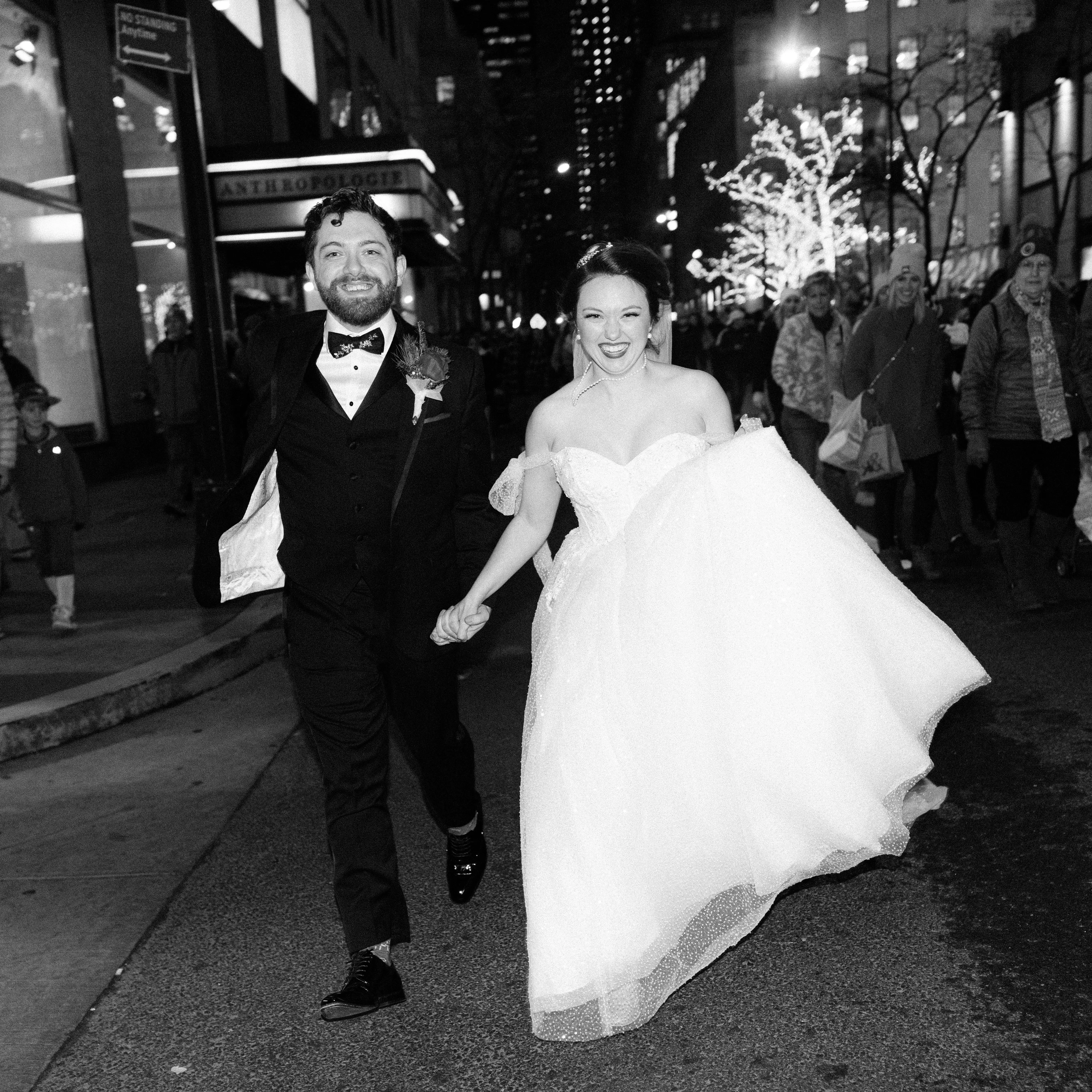 Bride Wearing Princess Ballgown Wedding Dress called Shasta by Sottero and Midgley With Groom In NYC