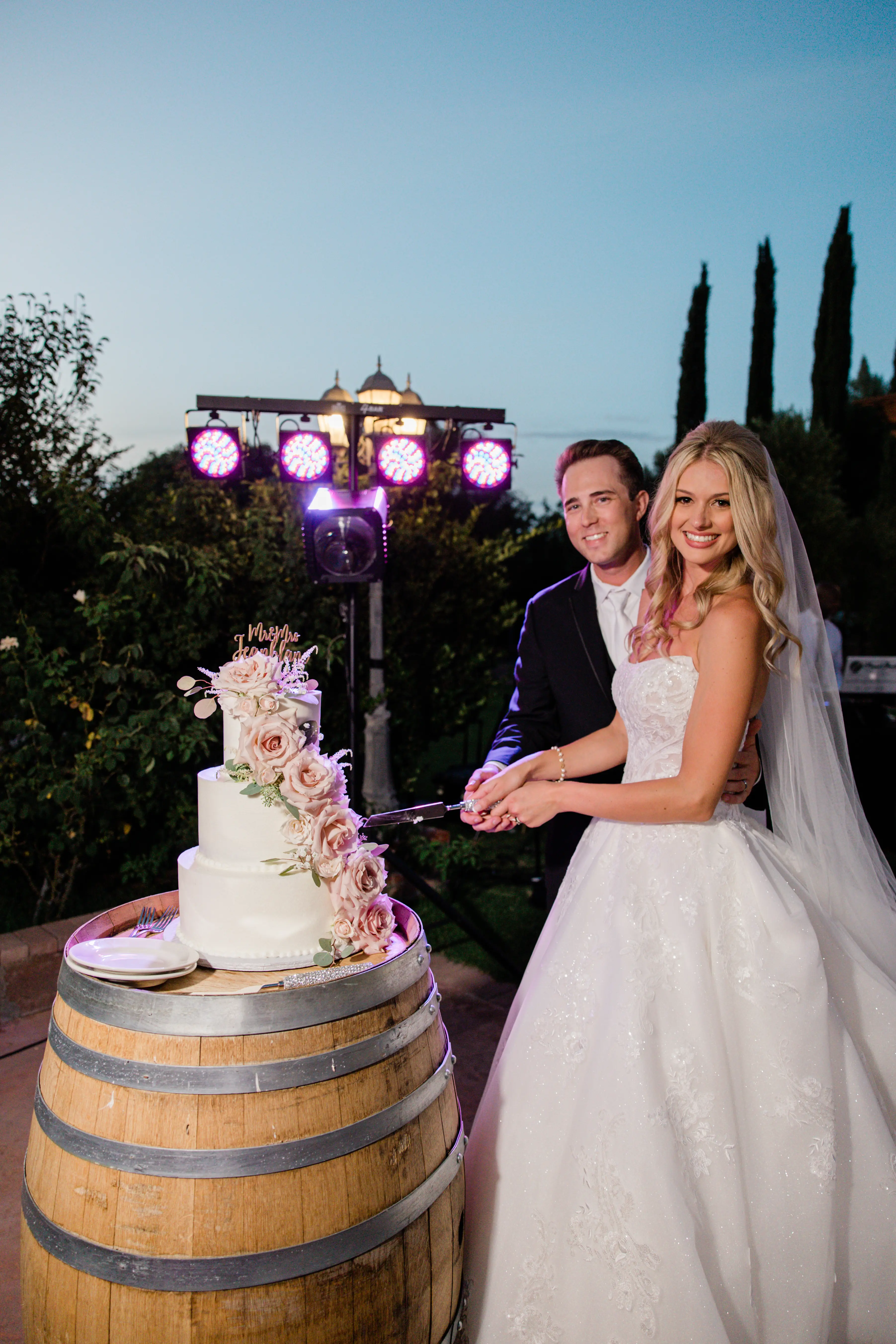 Bride In Lace Ballgown Wedding Dress Called Norvinia By Sottero And Midgley With Groom Cutting Cake