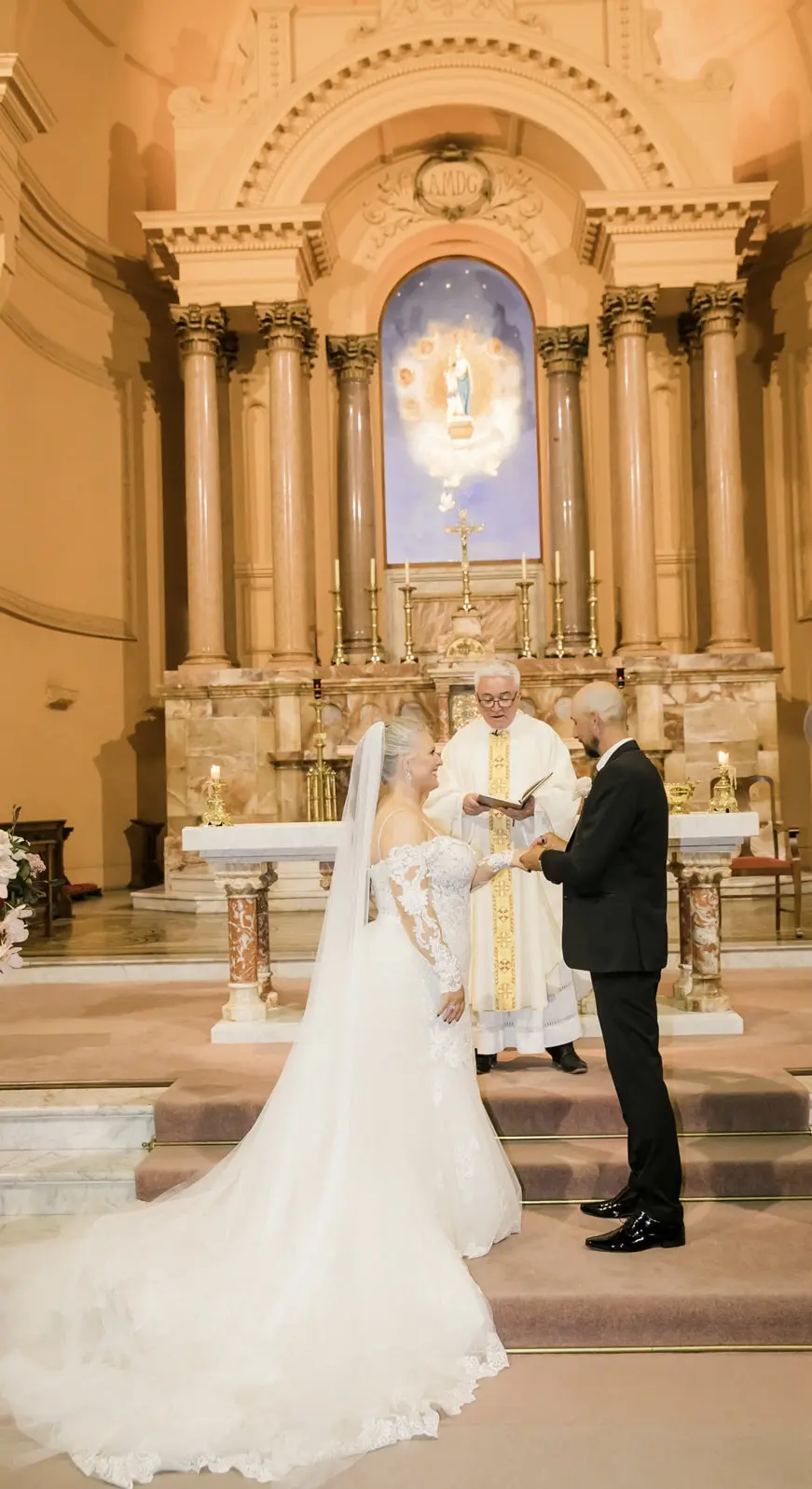 Bride in Lace Wedding Dress Fiona with Groom