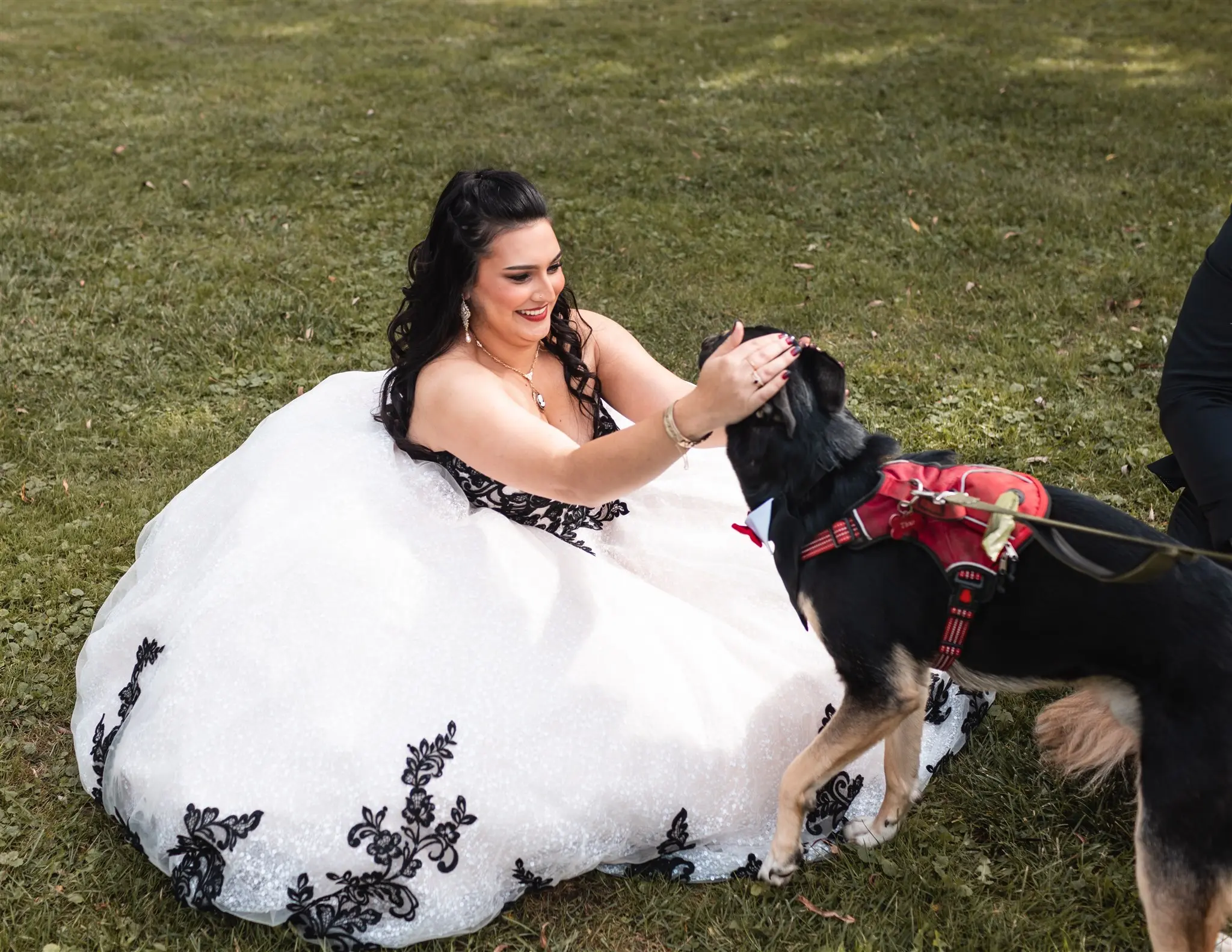 Bride In Strapless Black Wedding Dress Called Tristyn By Maggie Sottero With Dog