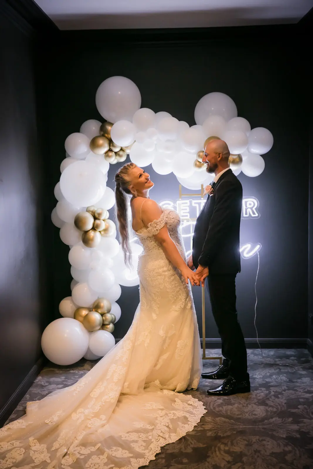 Bride in Lace Wedding Dress Fiona with Groom