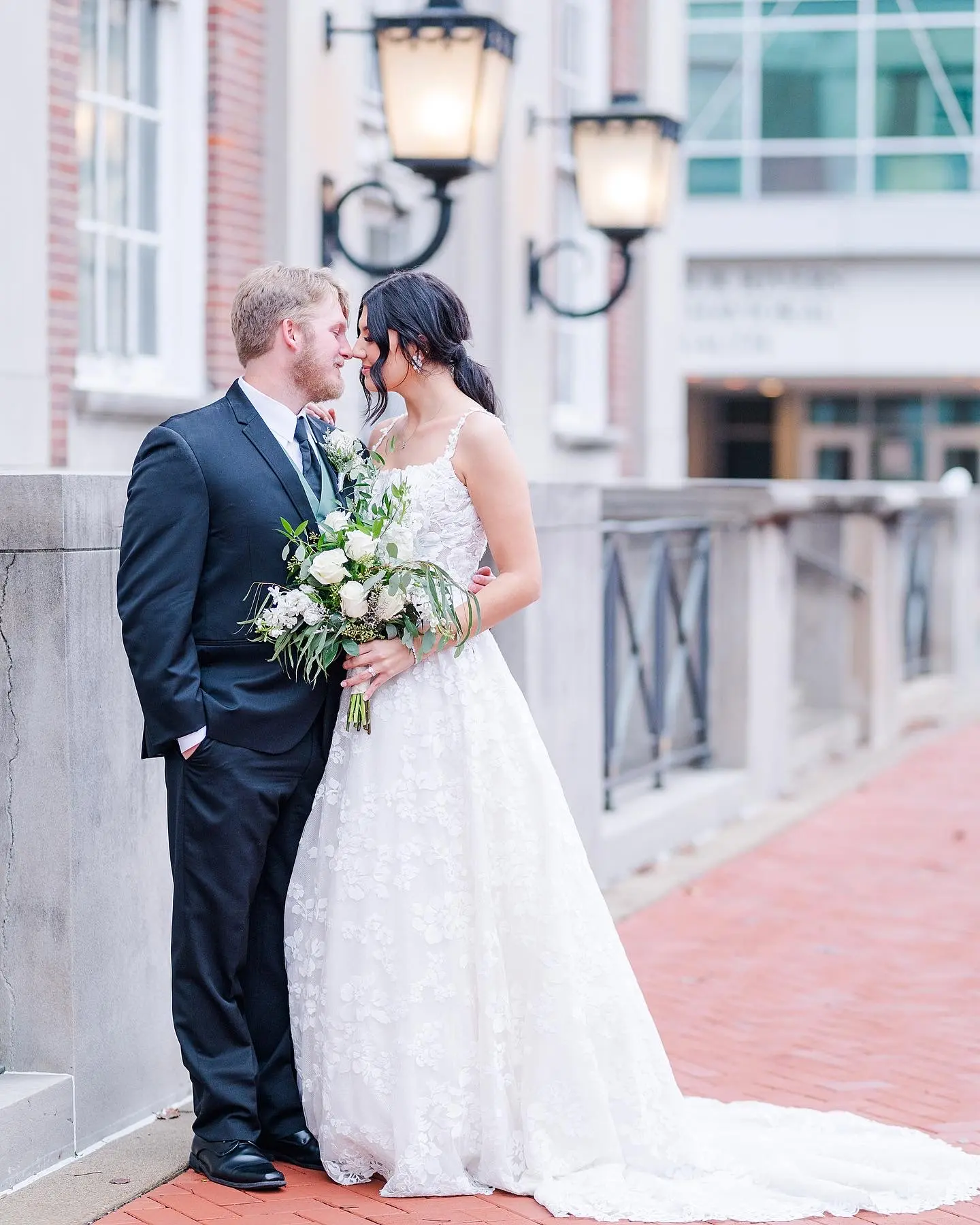 Bride In Square Neck Wedding Dress Called Sawyer By Sottero And Midgley With Groom