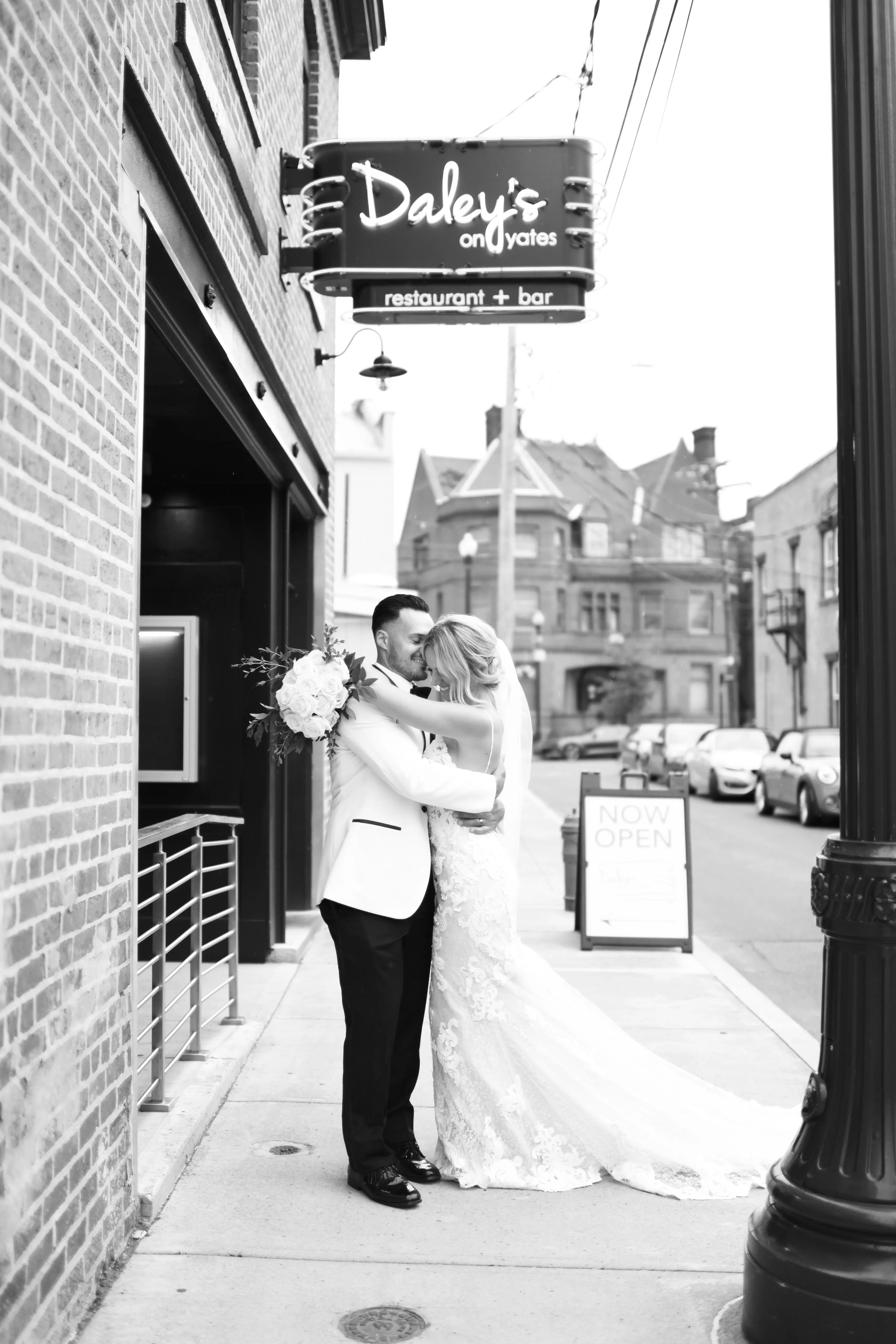 Groom With Bride Wearing Lace Mermaid Style Wedding Dress Tuscany By Maggie Sottero