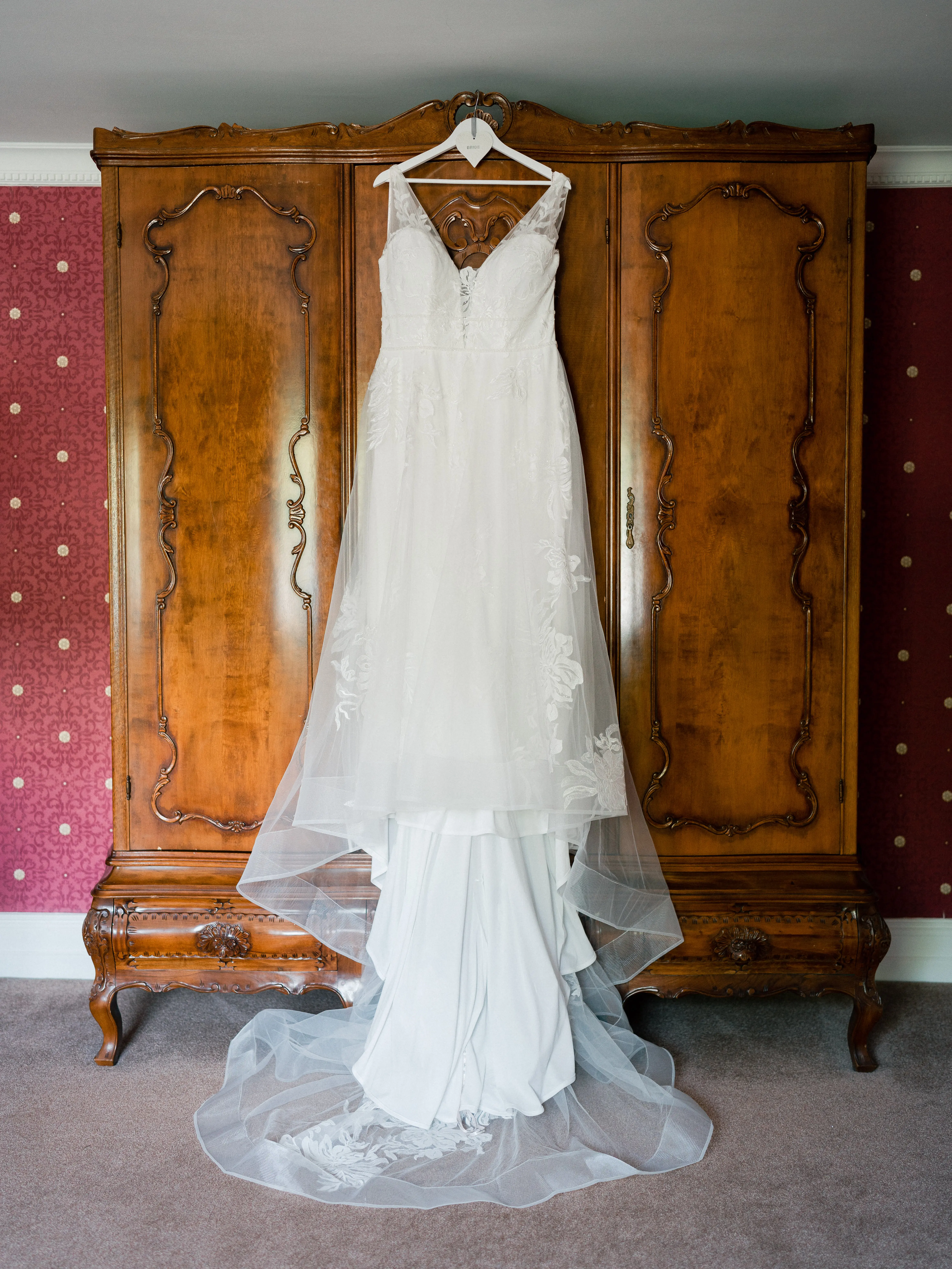 Real Bride's  A-Line Wedding Gown with Lace Motifs Over Tulle and Beaded Lace Bodice Embellished with Swarovski Crystals Called Priscilla by Rebecca Ingram