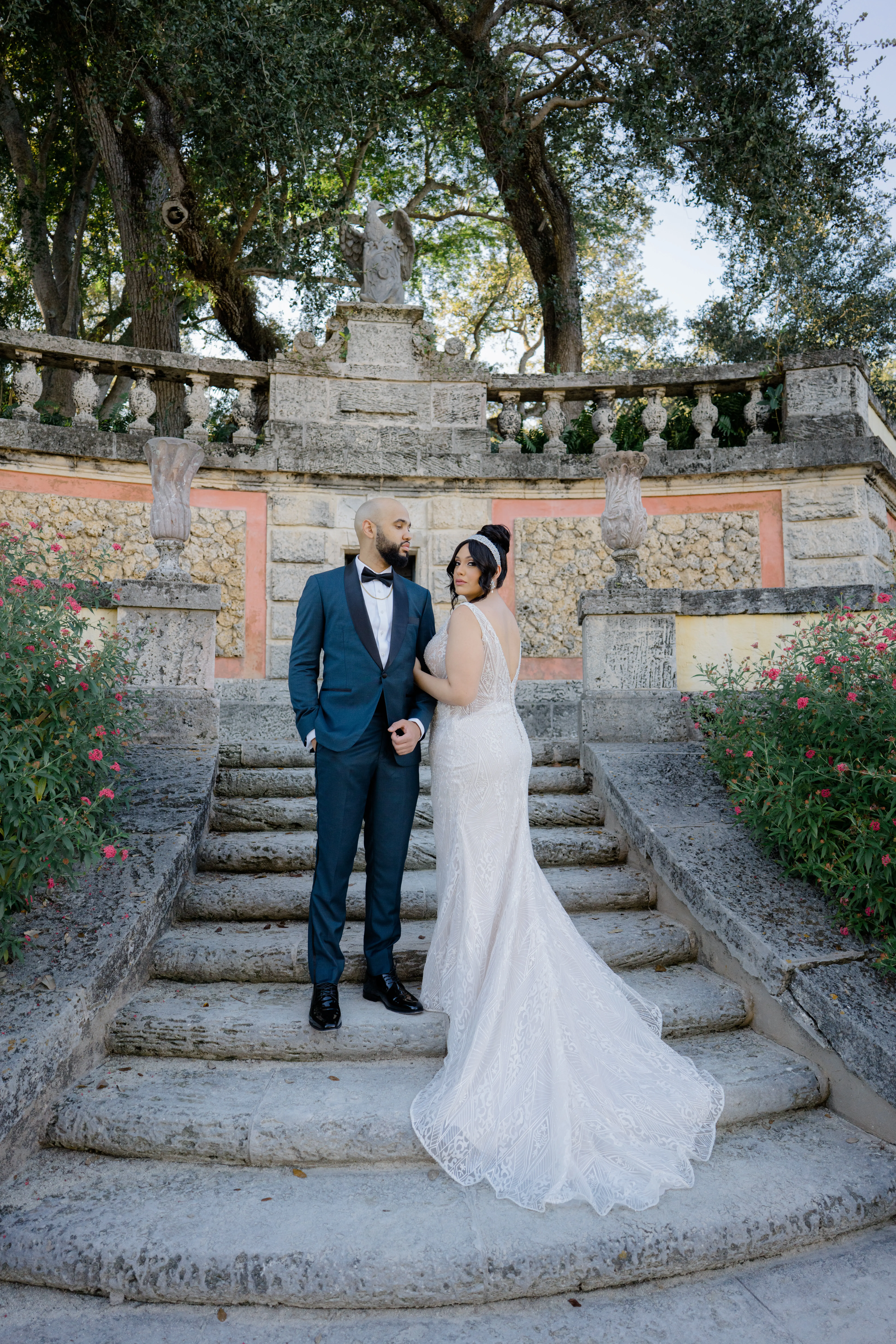 Bride In Beaded Art Deco Wedding Dress Named Elaine By Maggie Sottero With Groom