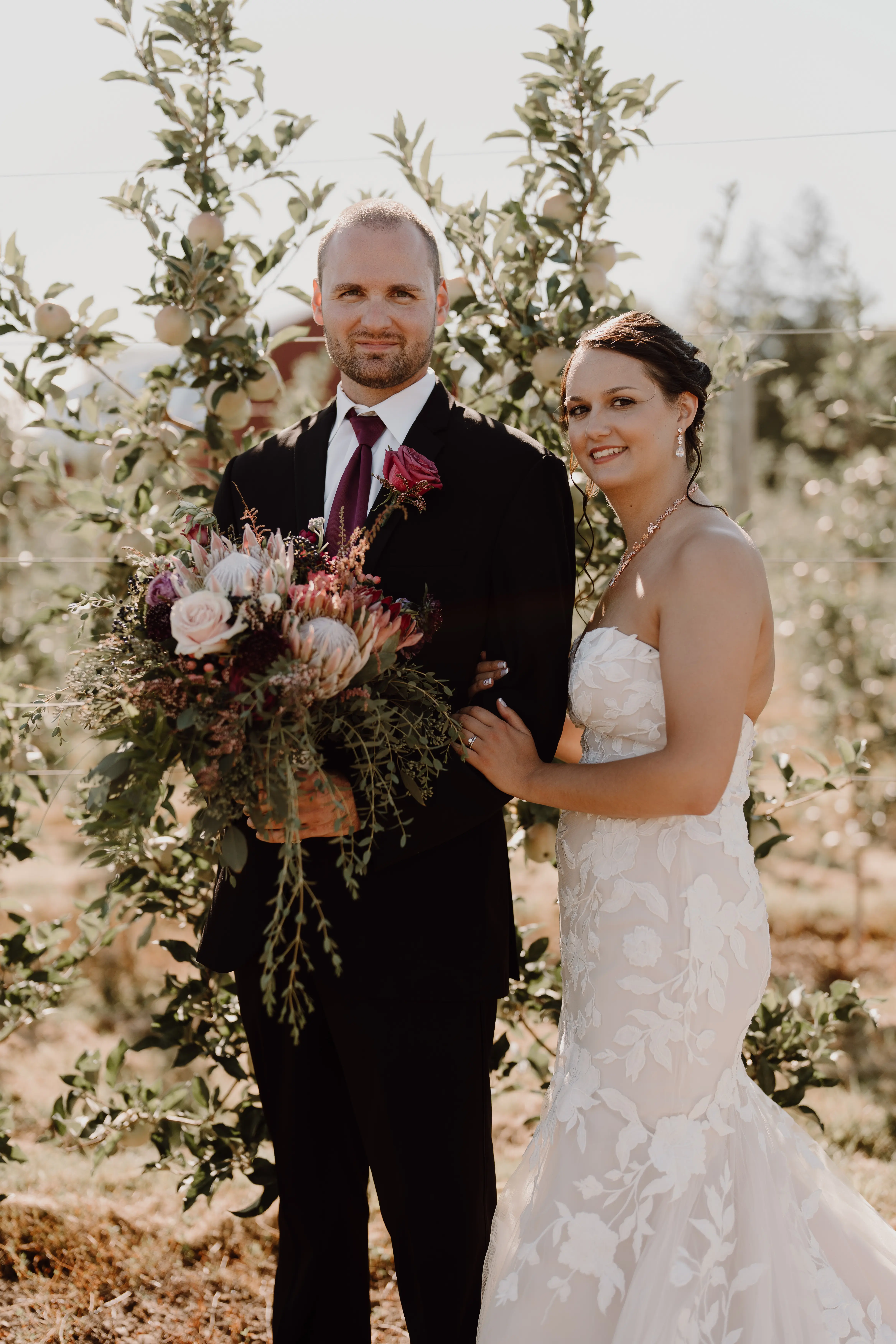 Groom With Bride Wearing Mermaid Wedding Dress With Oversized Lace Hattie By Rebecca Ingram