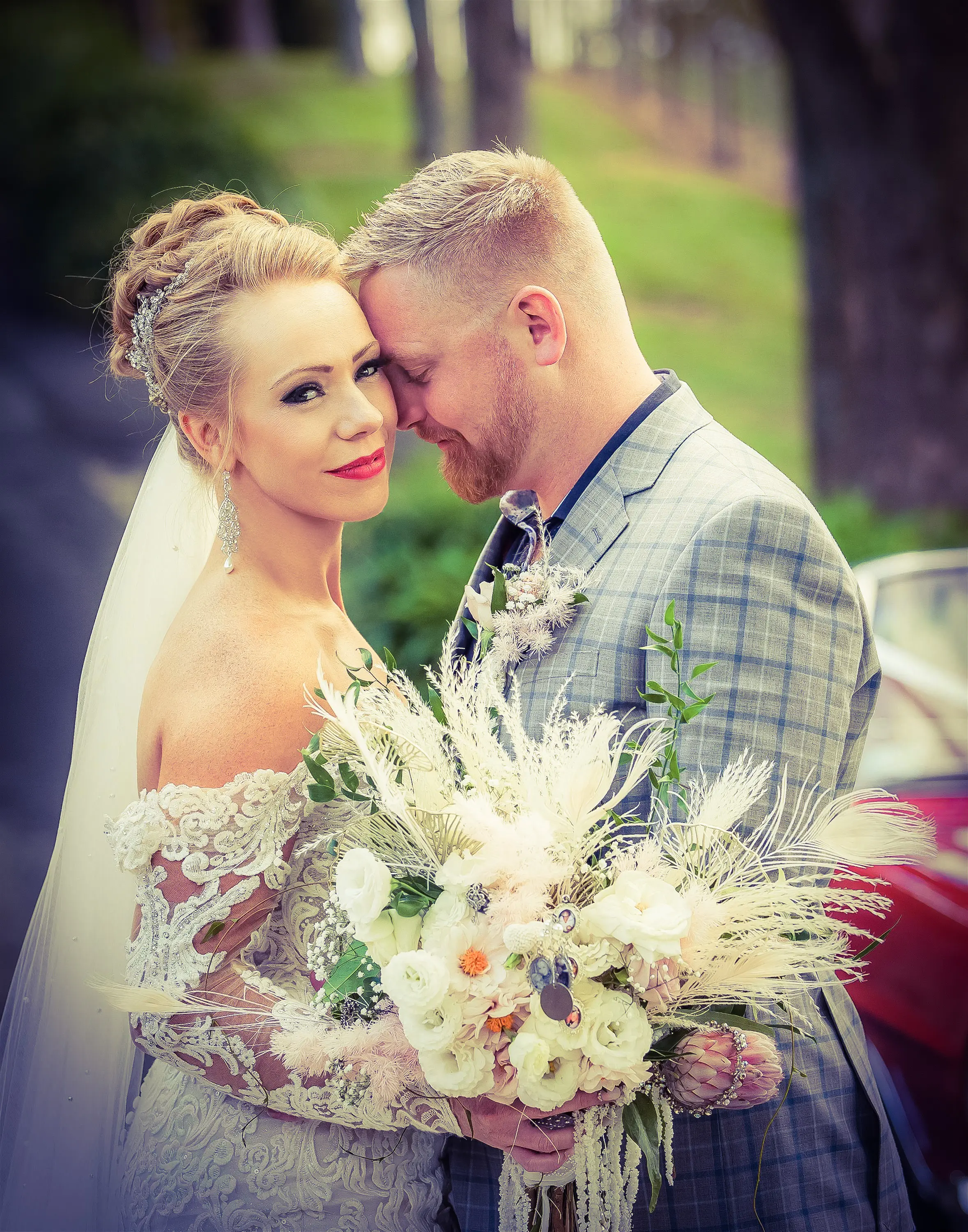 Bride In Lace Off The Shoulder Wedding Dress Called Fiona By Maggie Sottero