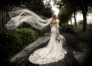 Bride In Lace Off The Shoulder Wedding Dress Called Fiona By Maggie Sottero