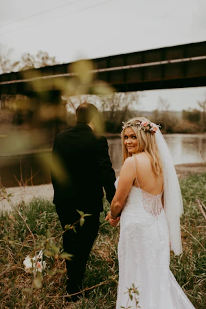 Real Bride wearing Vintage-inspired lace wedding dress called Nola by Maggie Sottero.