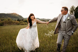 Real Bride in Beaded Lace A-Line Wedding Dress Named Marlow By Sottero & Midgley with Groom