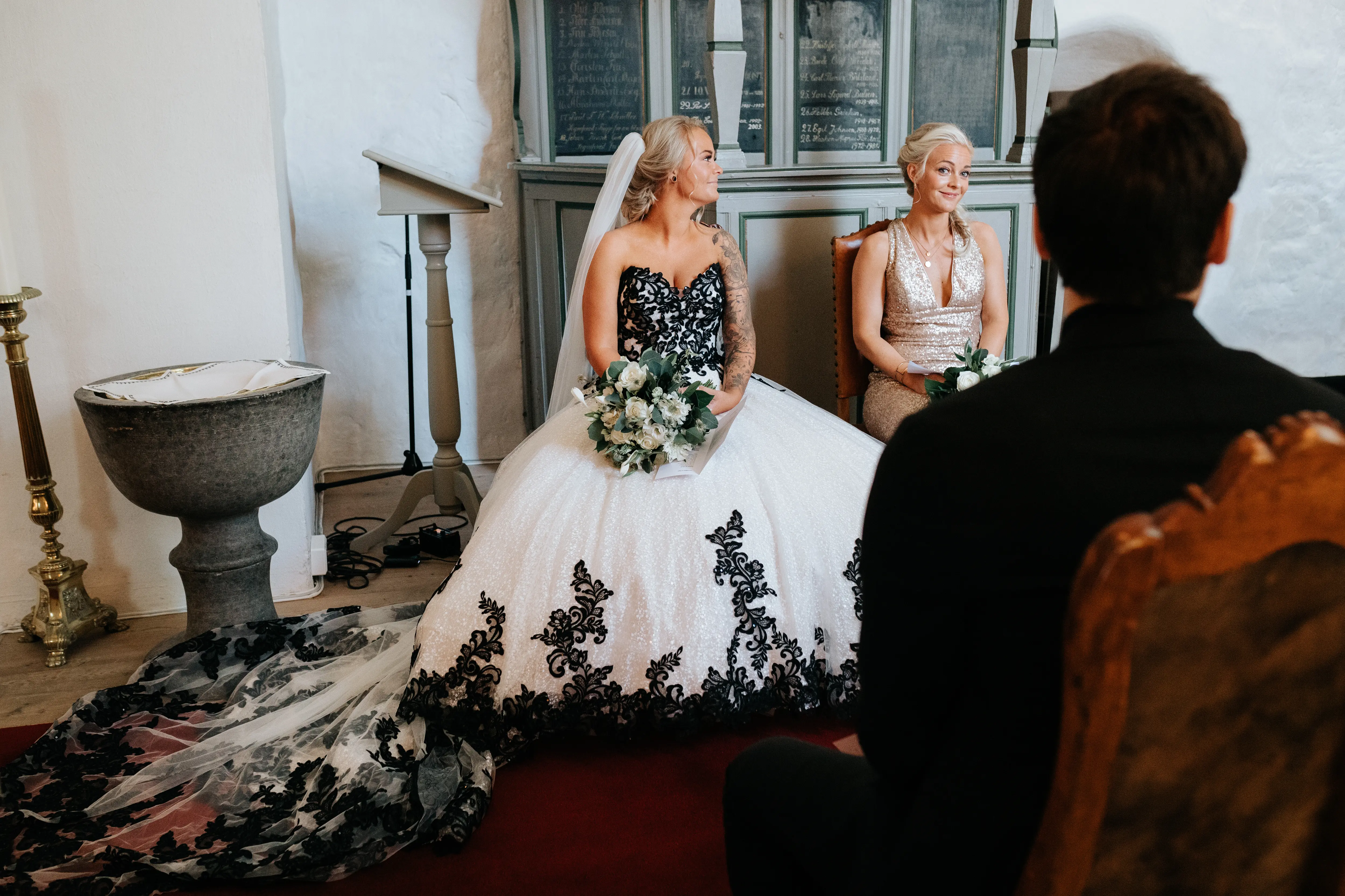 Bride Wearing Ballgown With Black Lace Detail Called Tristyn By Maggie Sottero