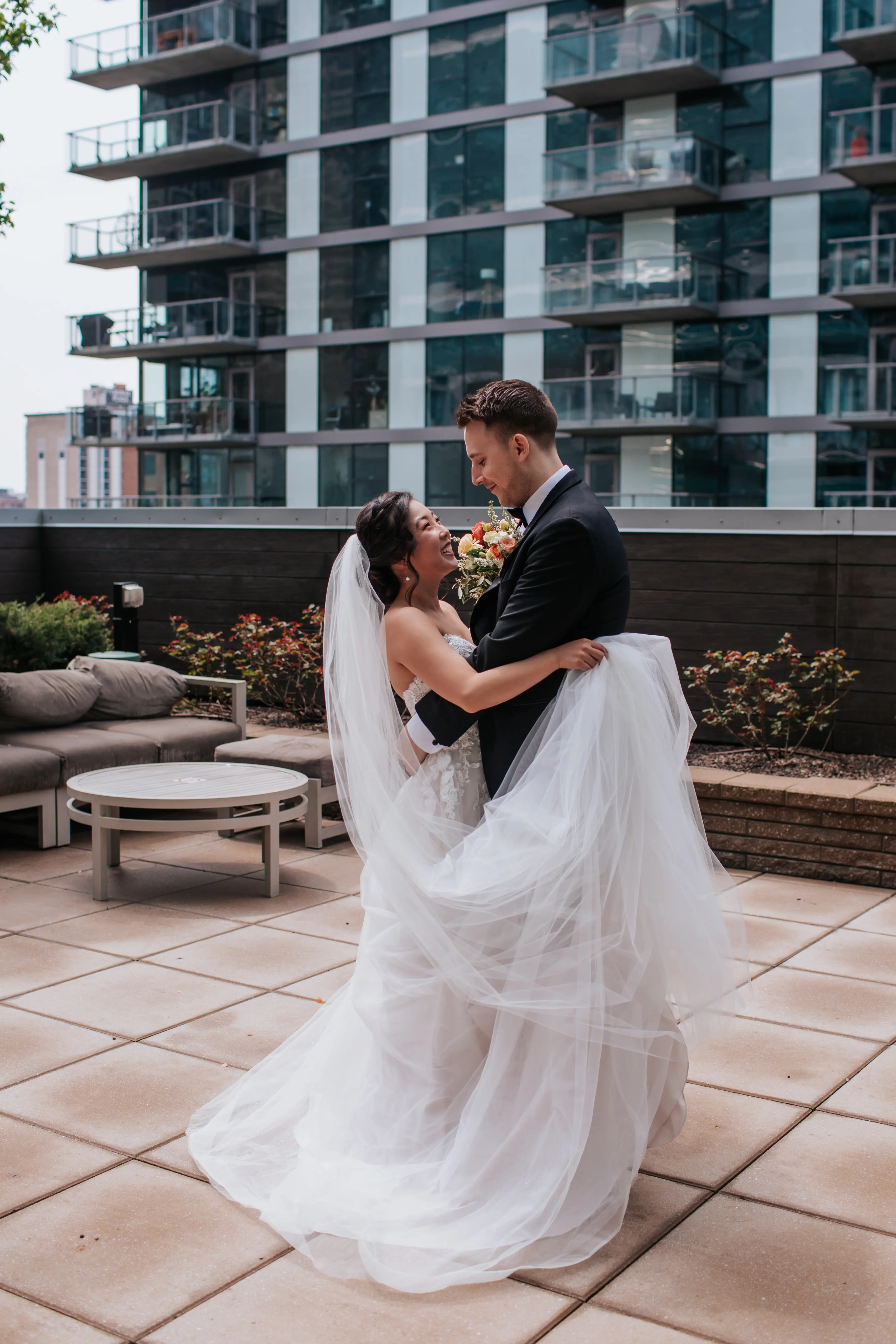 Long Veil With Strapless Wedding Gown Called Stevie By Maggie Sottero