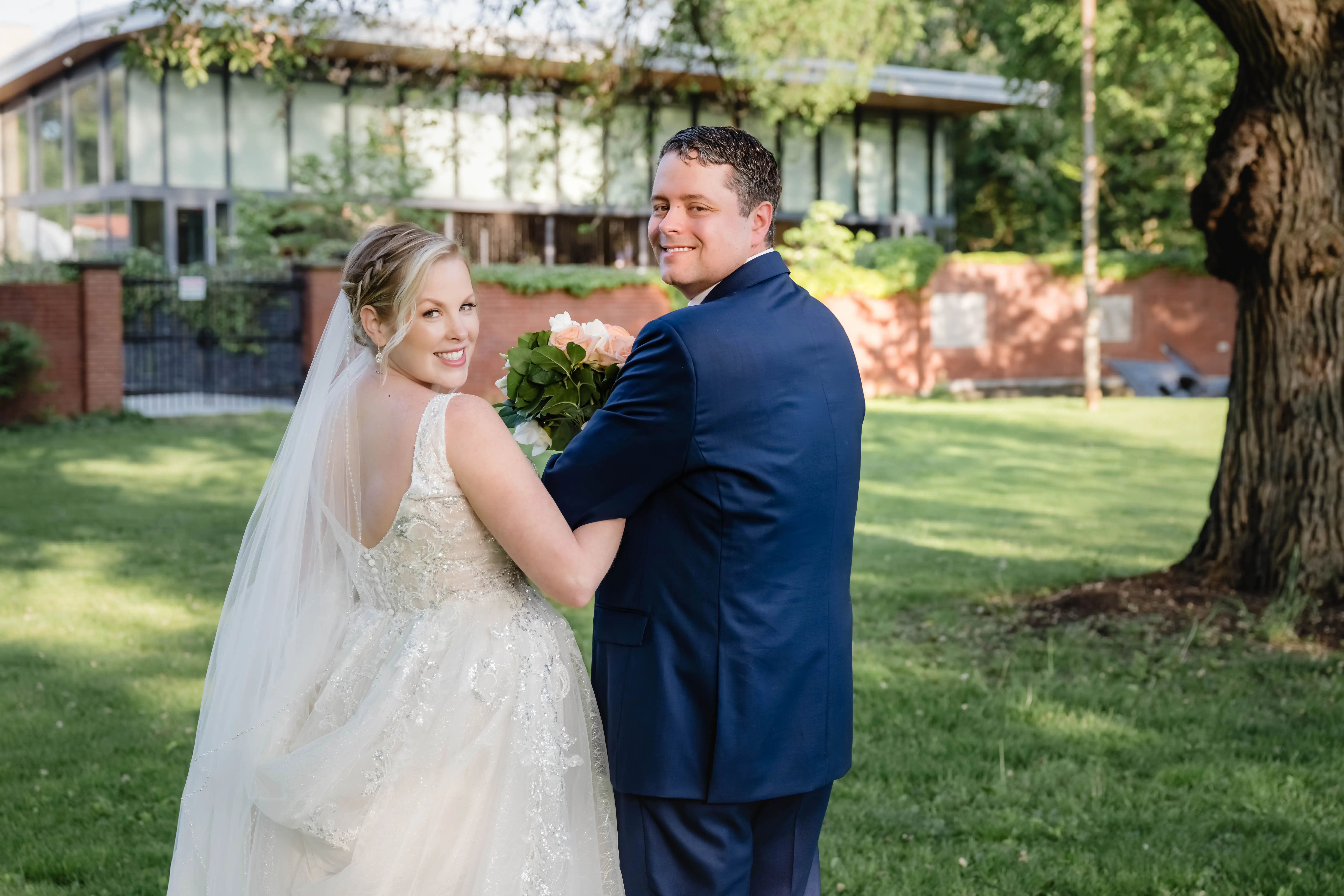 Bride In Sequin V-Neck Verina Sottero and Midgley With Groom