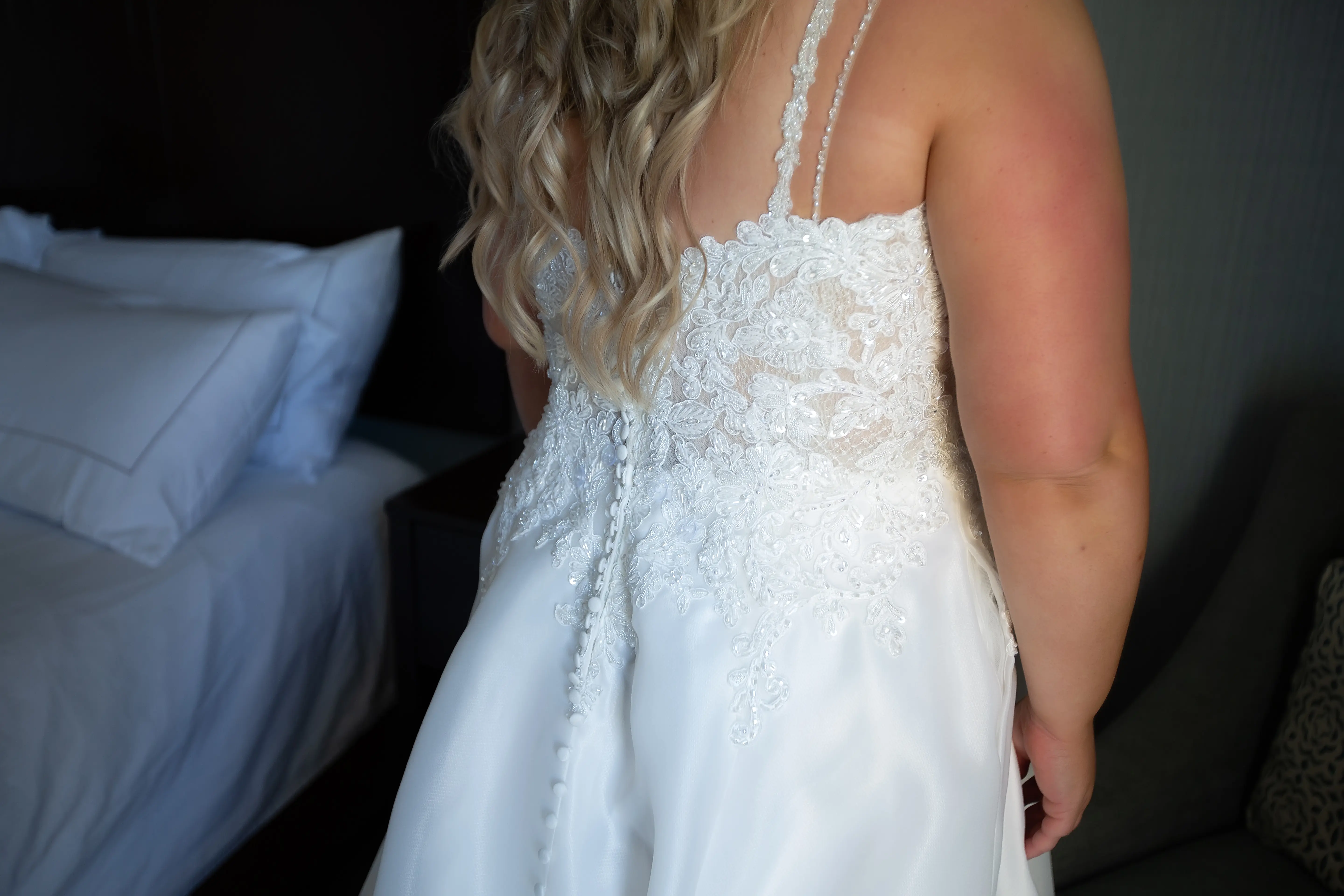 Back Detail Of Bride Wearing Lace Ballgown Wedding Dress Called Savannah By Maggie Sottero