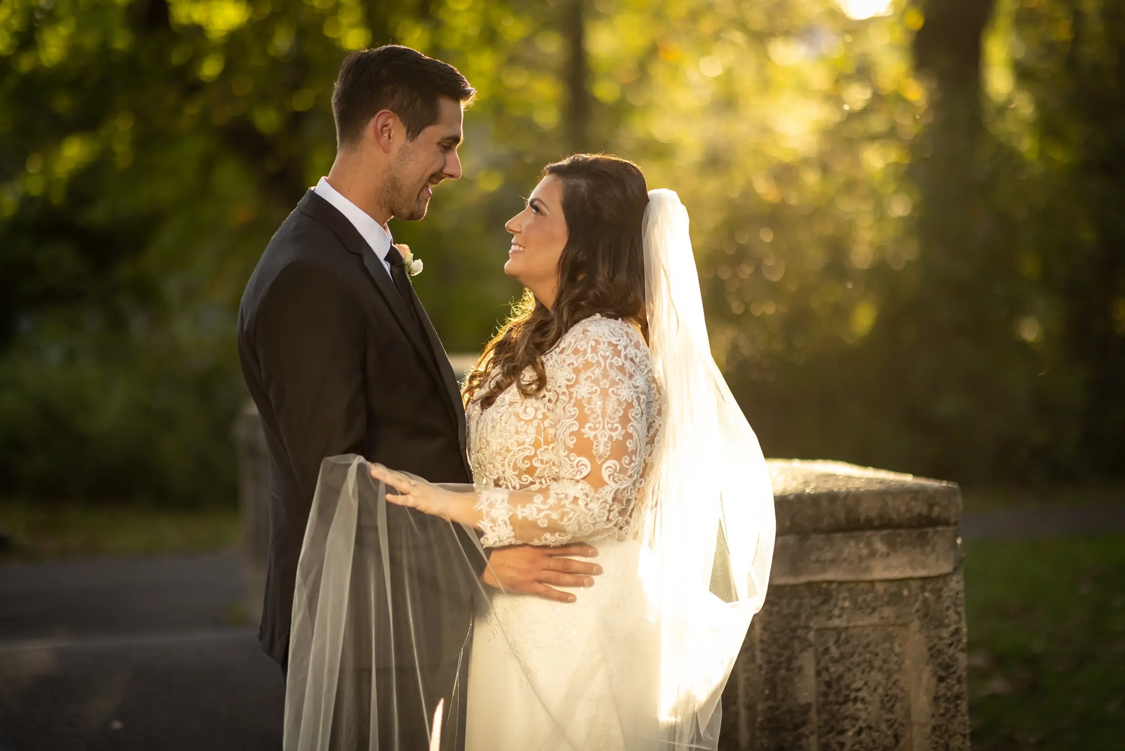 Groom With Bride Wearing Long Sleeve Sheath Wedding Dress Althea By Maggie Sottero