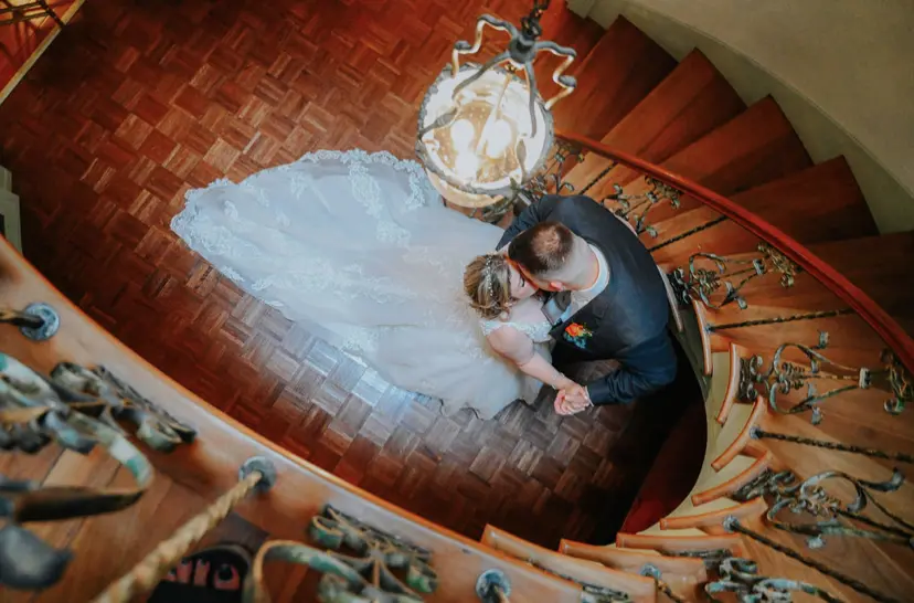Groom With Bride Wearing Elegant Lace Ballgown Trinity Lynette By Maggie Sottero