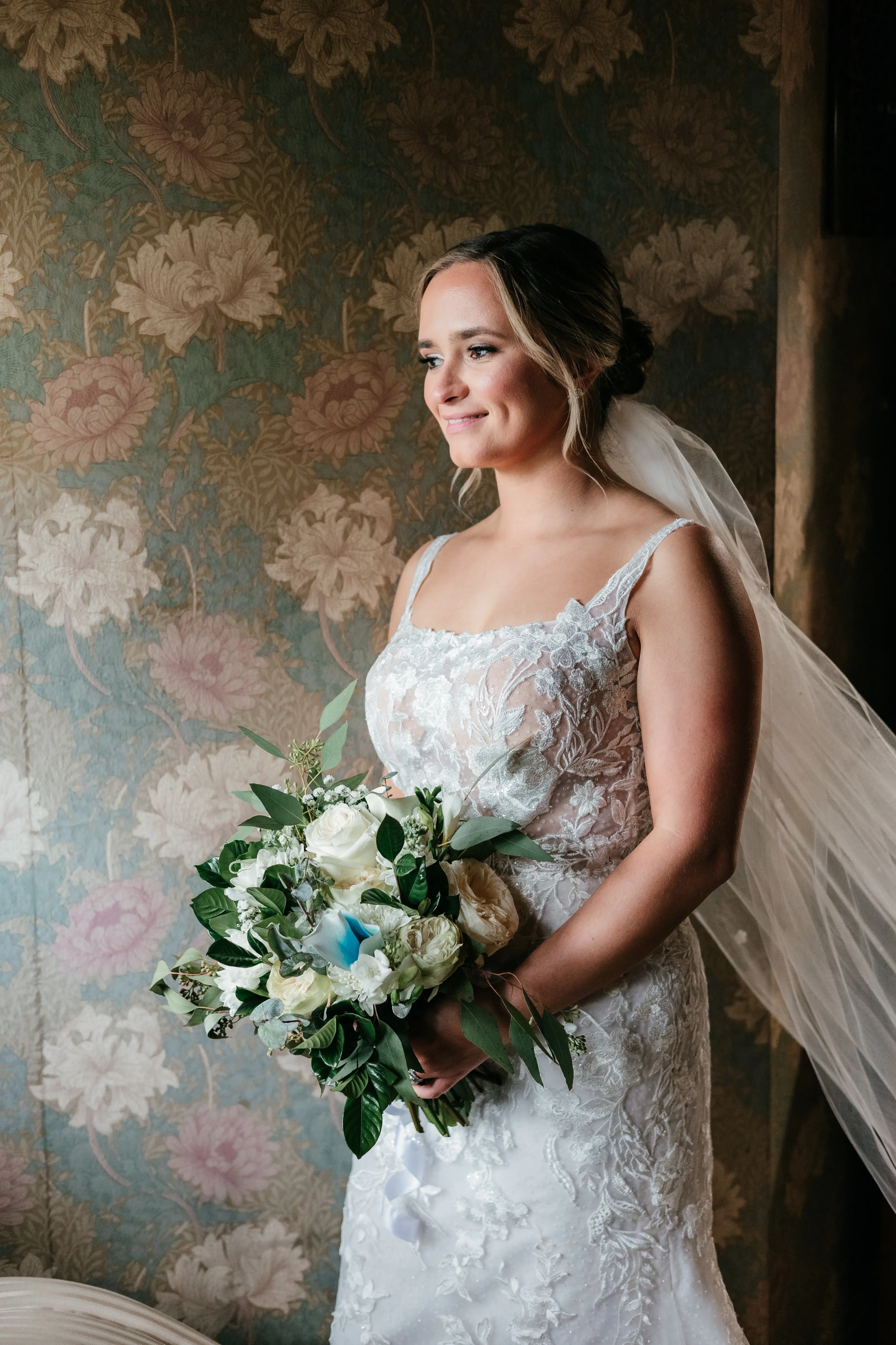 Bride Wearing Square Neck Wedding Dress Called Albany By Maggie Sottero