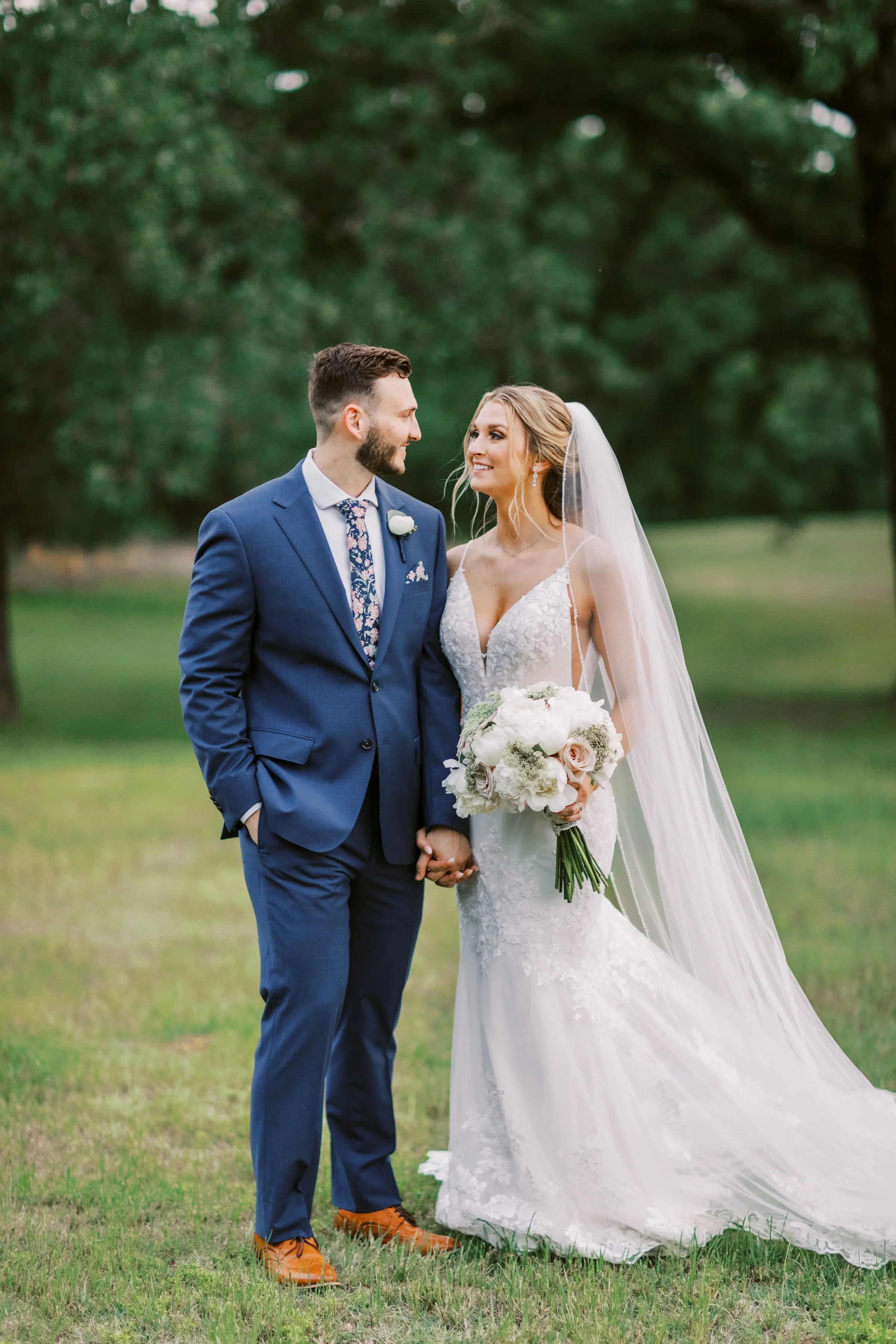 Bride Wearing Sparkly Lace Wedding Dress Called Fontaine By Maggie Sottero With Groom