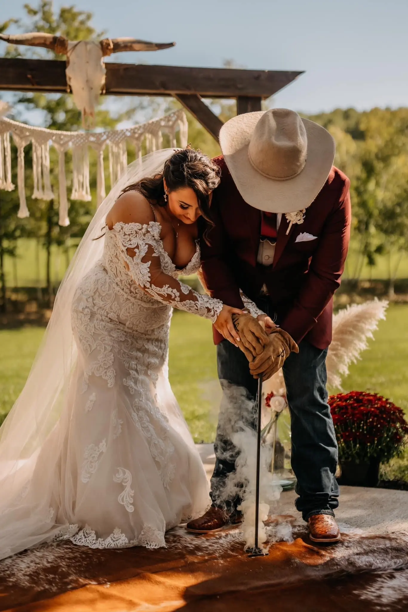 Bride wearing Fiona by Maggie Sottero while branding