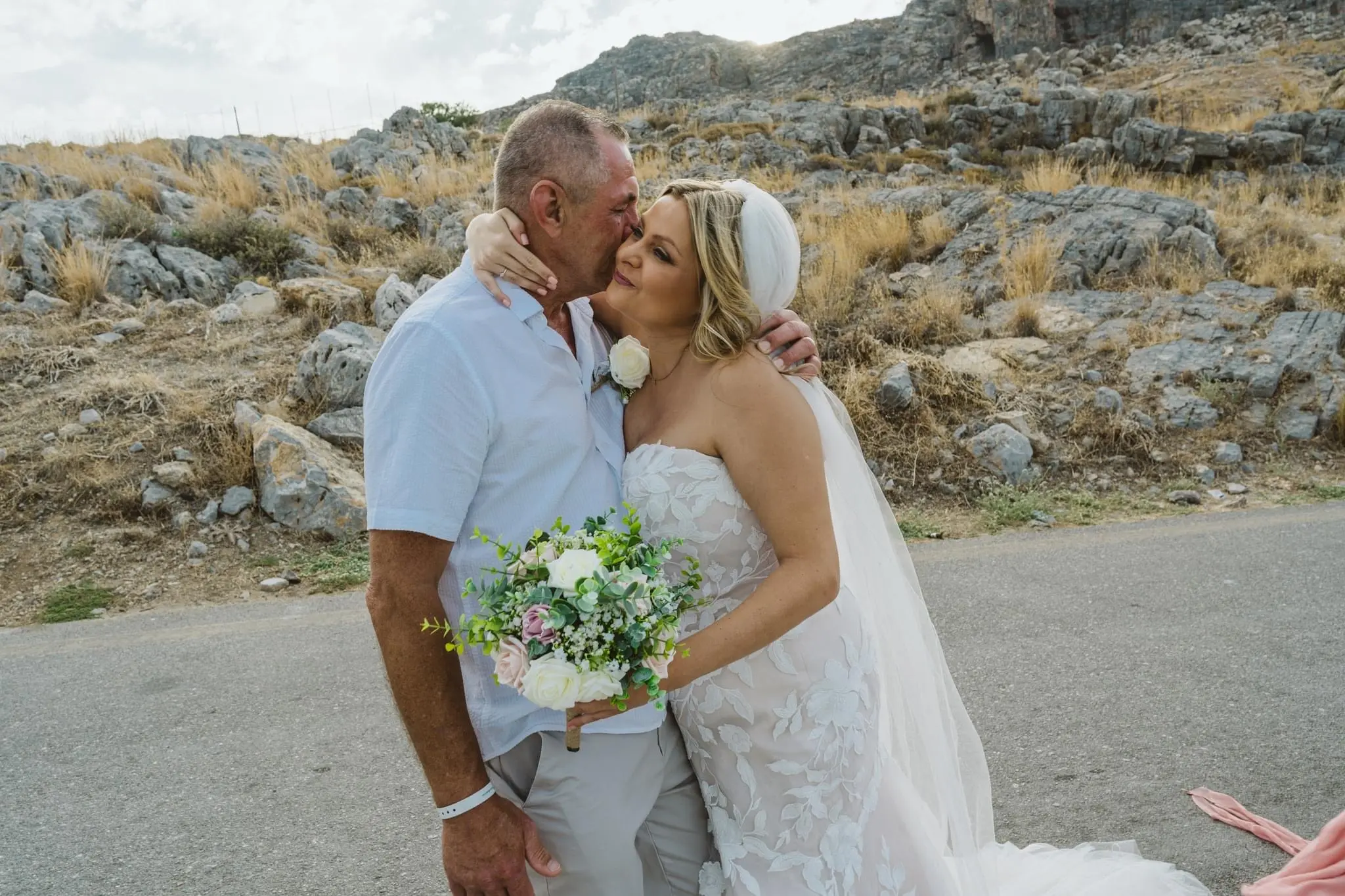 Bride wearing Hattie wedding dress by Rebecca Ingram hugging her dad