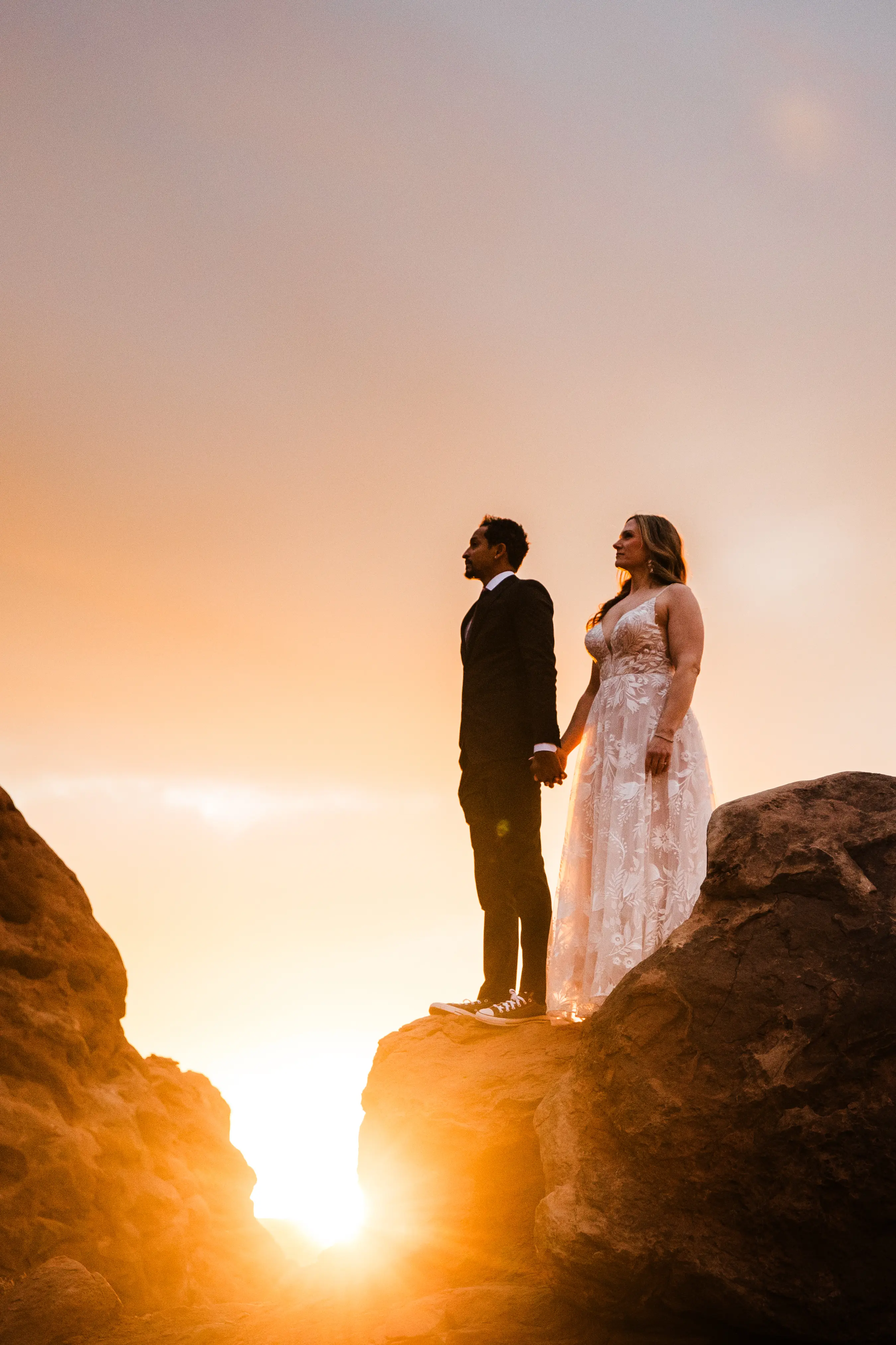 Groom With Bride Wearing A White A Line Wedding Dress Named Keisha By Maggie Sottero