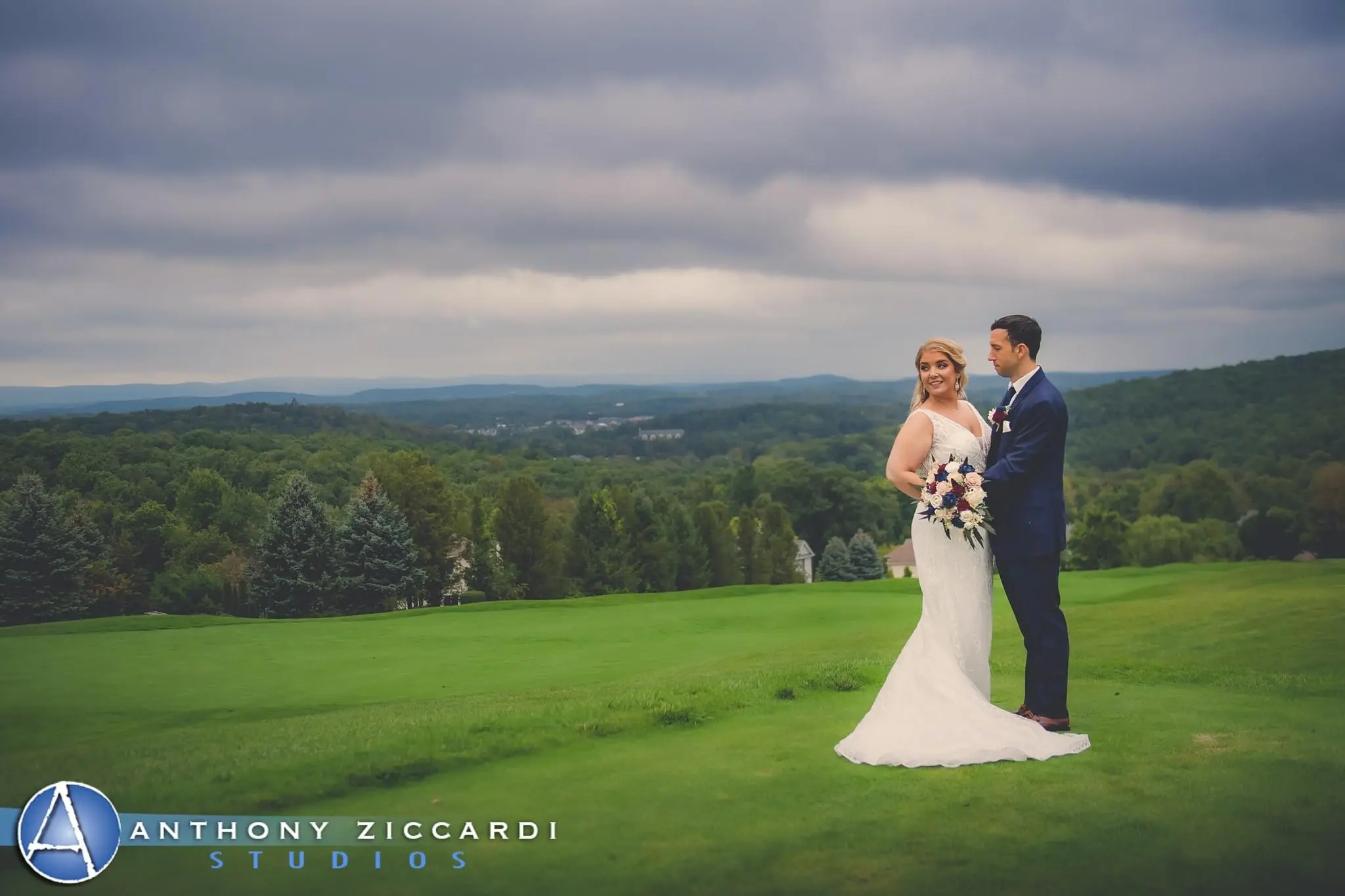 Groom With Bride Wearing Sheath Art Deco Wedding Dress Elaine By Maggie Sottero