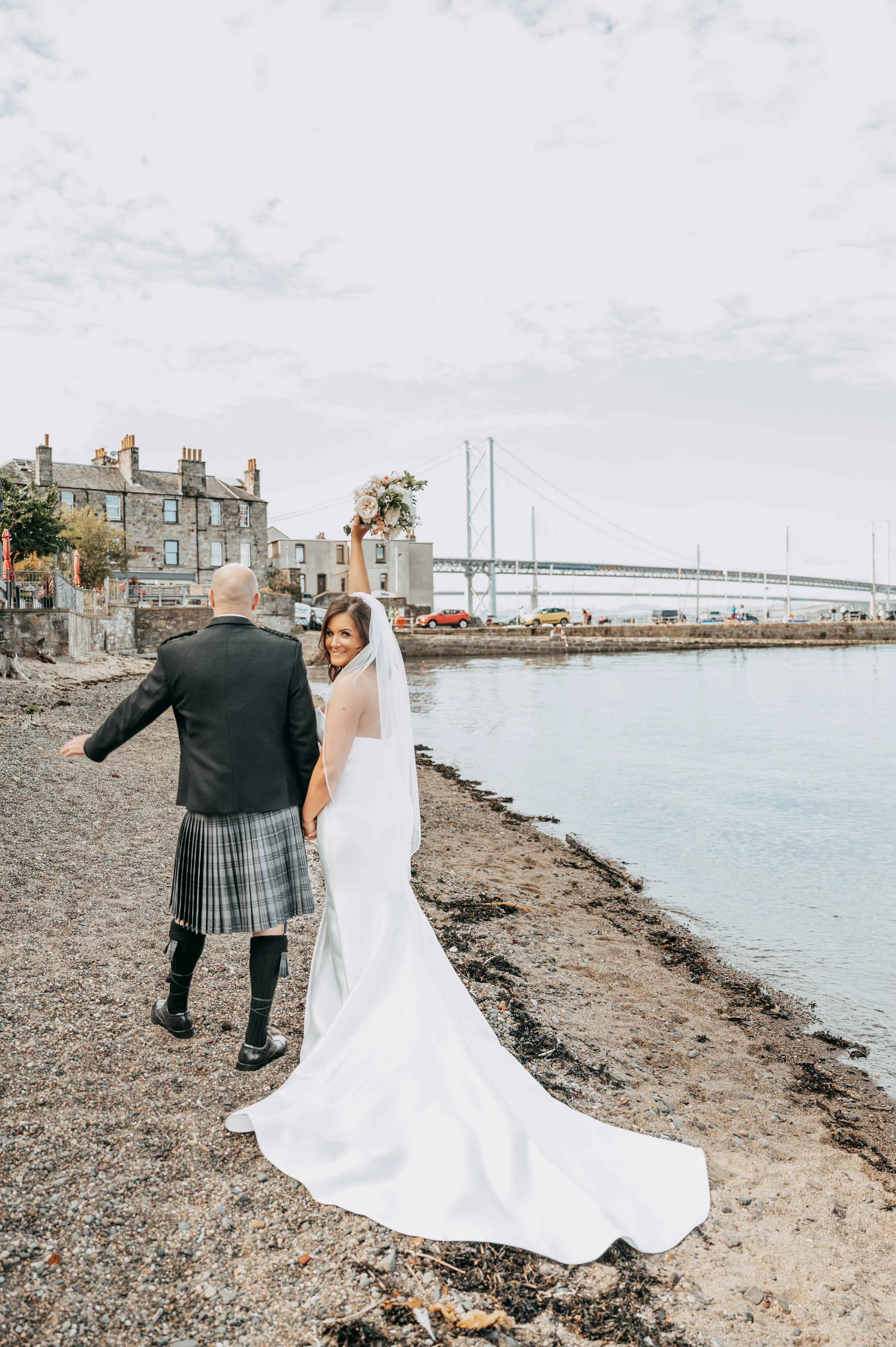 Bride Wearing Simple Sexy Wedding Dress Called Pippa By Rebecca Ingram With Groom Wearing A Kilt
