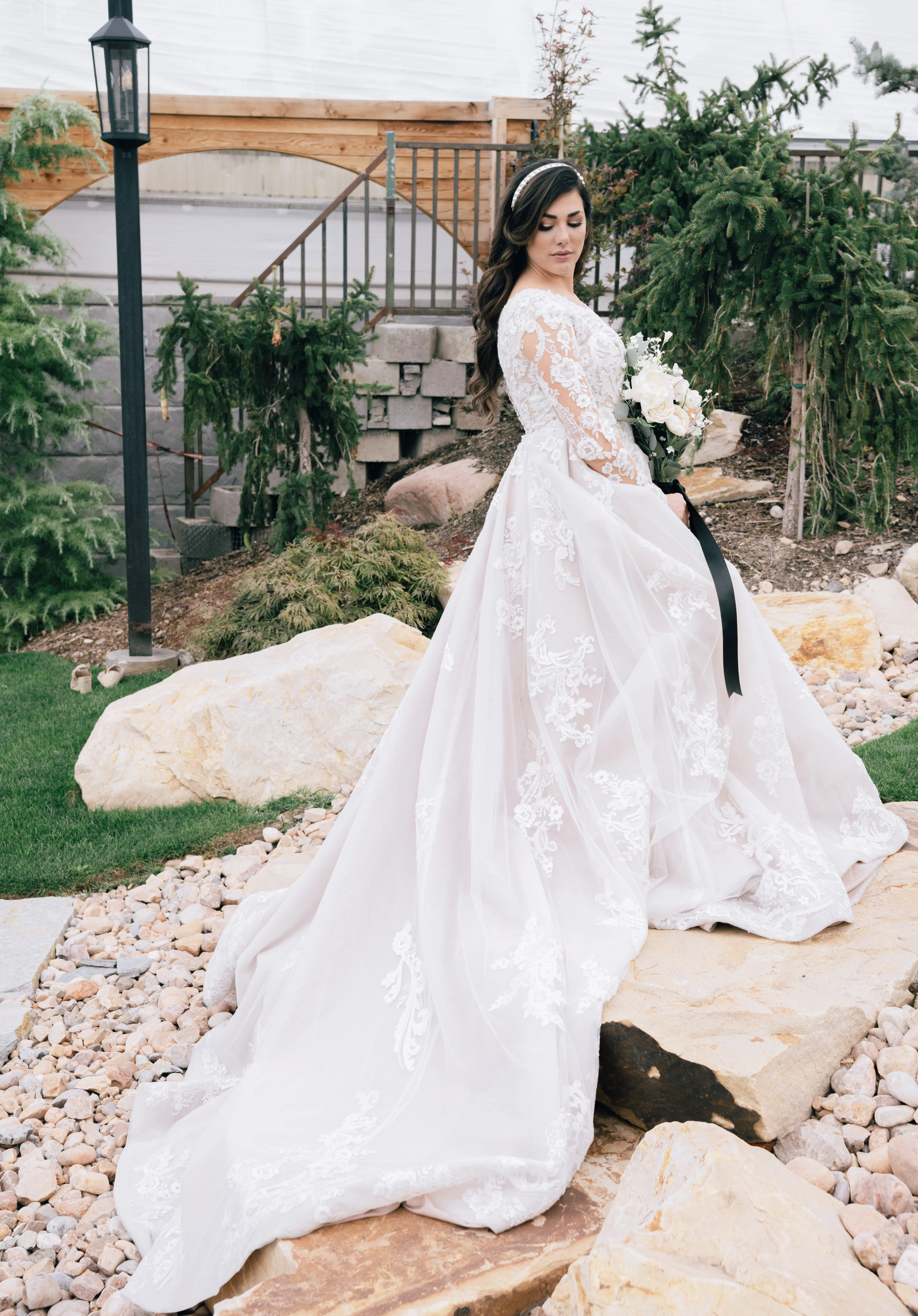Real Bride in Long Sleeve Regal Ball Gown Wedding Dress in Sparkly Lace Called Norvinia Lynette by Sottero & Midgely