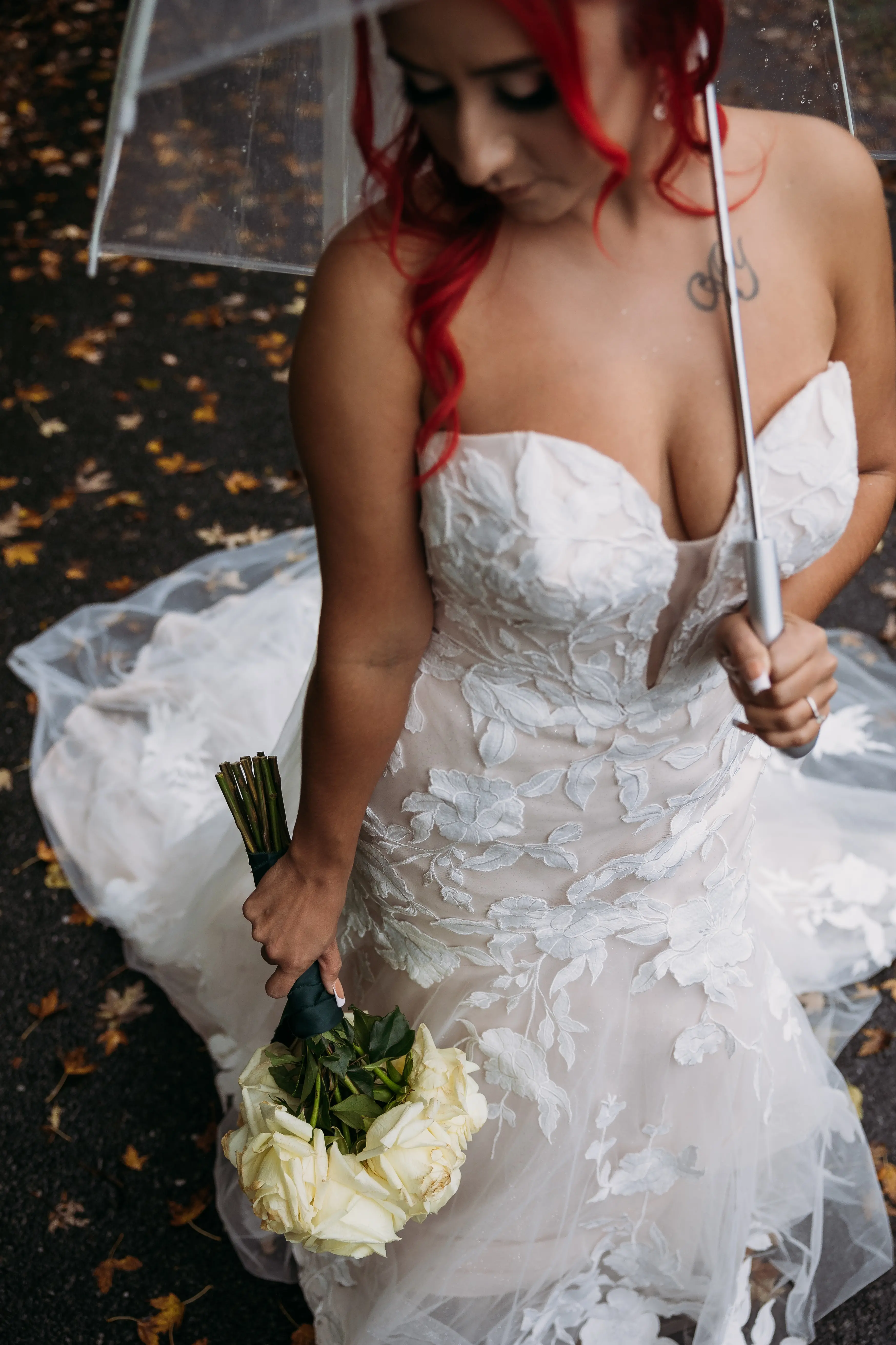 Real Bride In The Rain Wearing A White Wedding Dress Named Hattie By Rebecca Ingram
