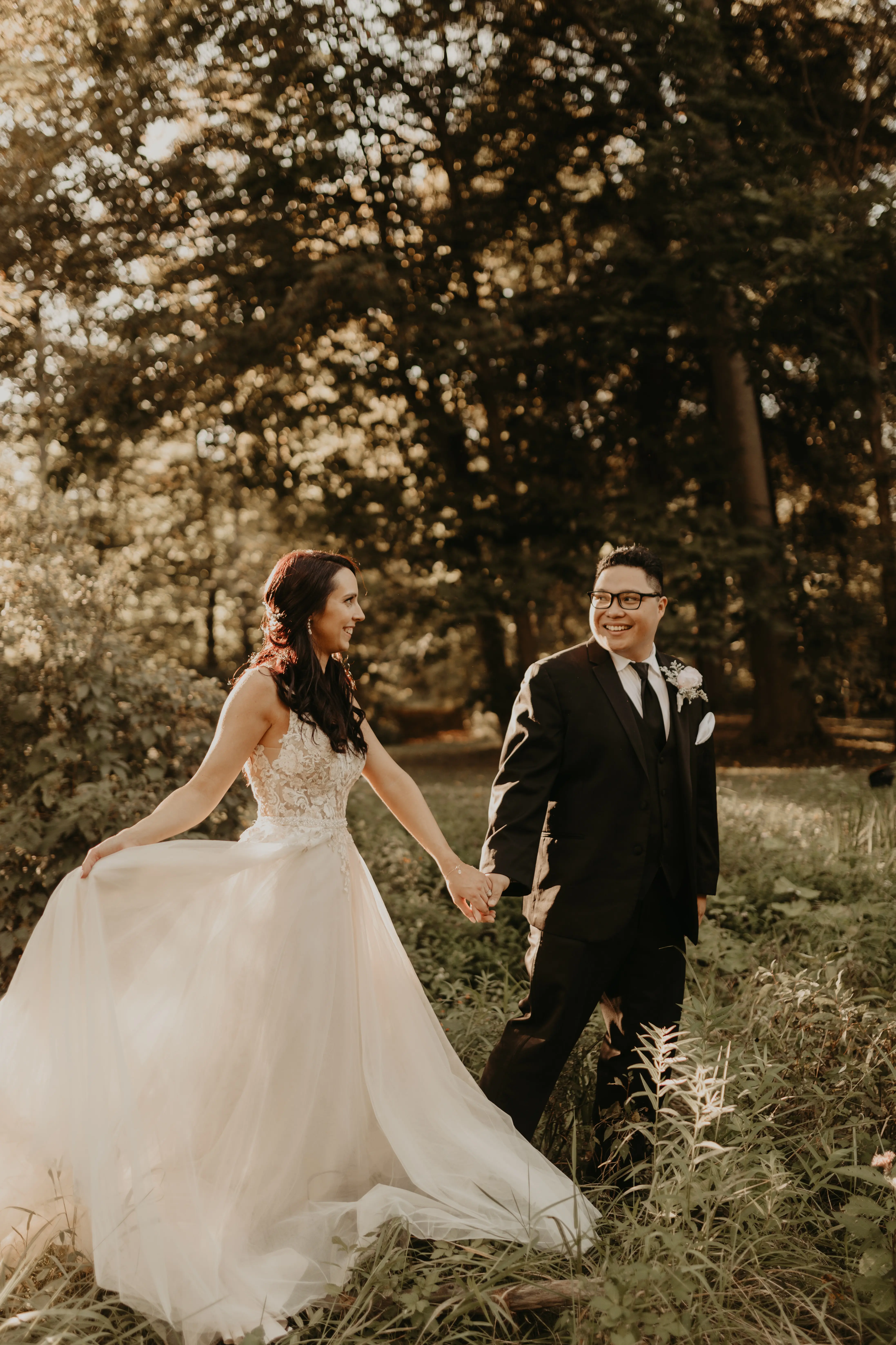 Bride In Lace And Tulle Wedding Dress Called Minerva By Rebecca Ingram With Groom